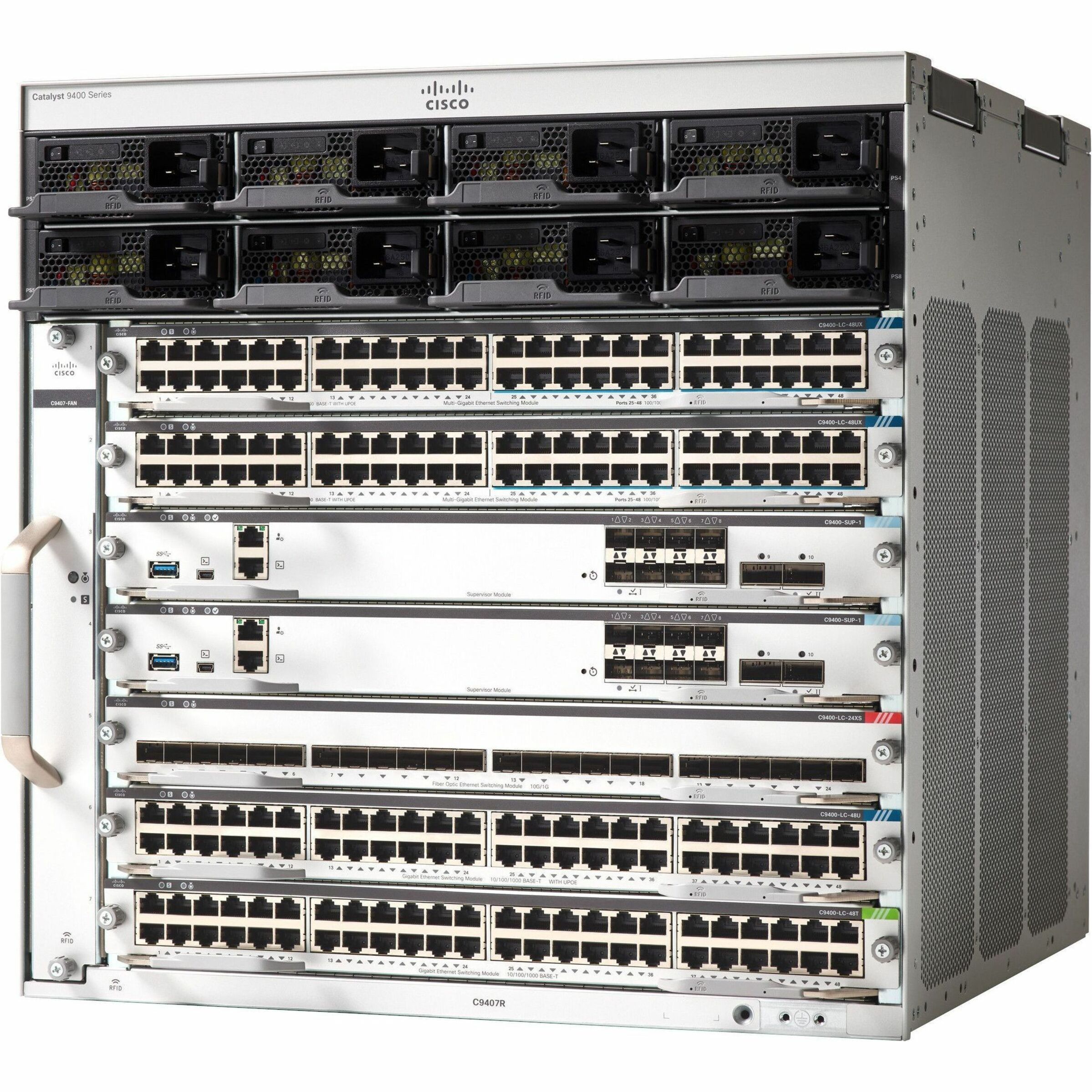 Cisco Catalyst C9407R Switch Chassis - Manageable - Gigabit Ethernet - 10/100/1000Base-T - 3 Layer Supported - Modular - 10U - Rack-mountable - Lifetime Limited Warranty