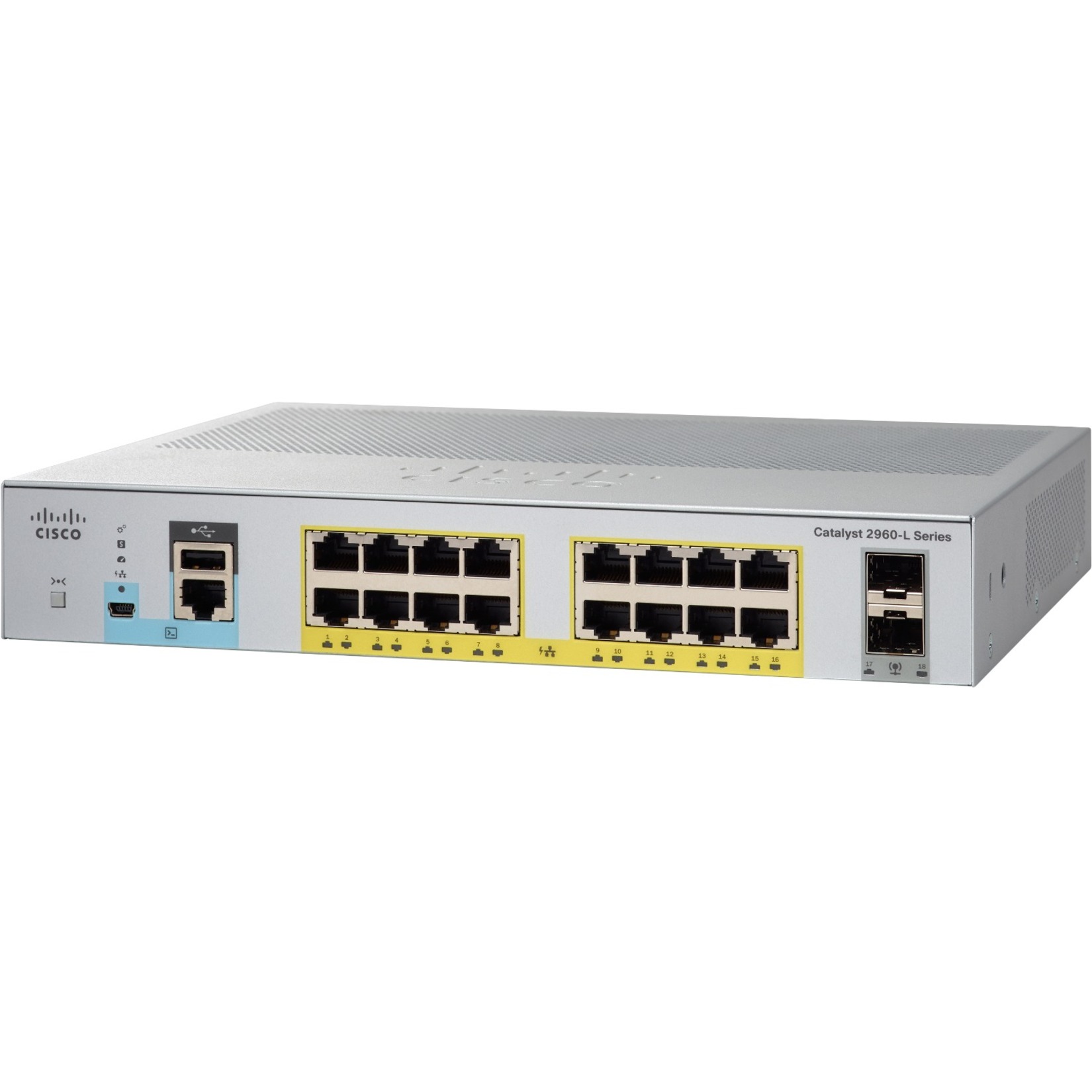 Cisco Catalyst WS-C2960L-16PS-LL Ethernet Switch - 16 Ports - Manageable - Gigabit Ethernet - 10/100/1000Base-T, 1000Base-X - Refurbished - 4 Layer Supported - Modular - 2 SFP Slots - Twisted Pair, Op