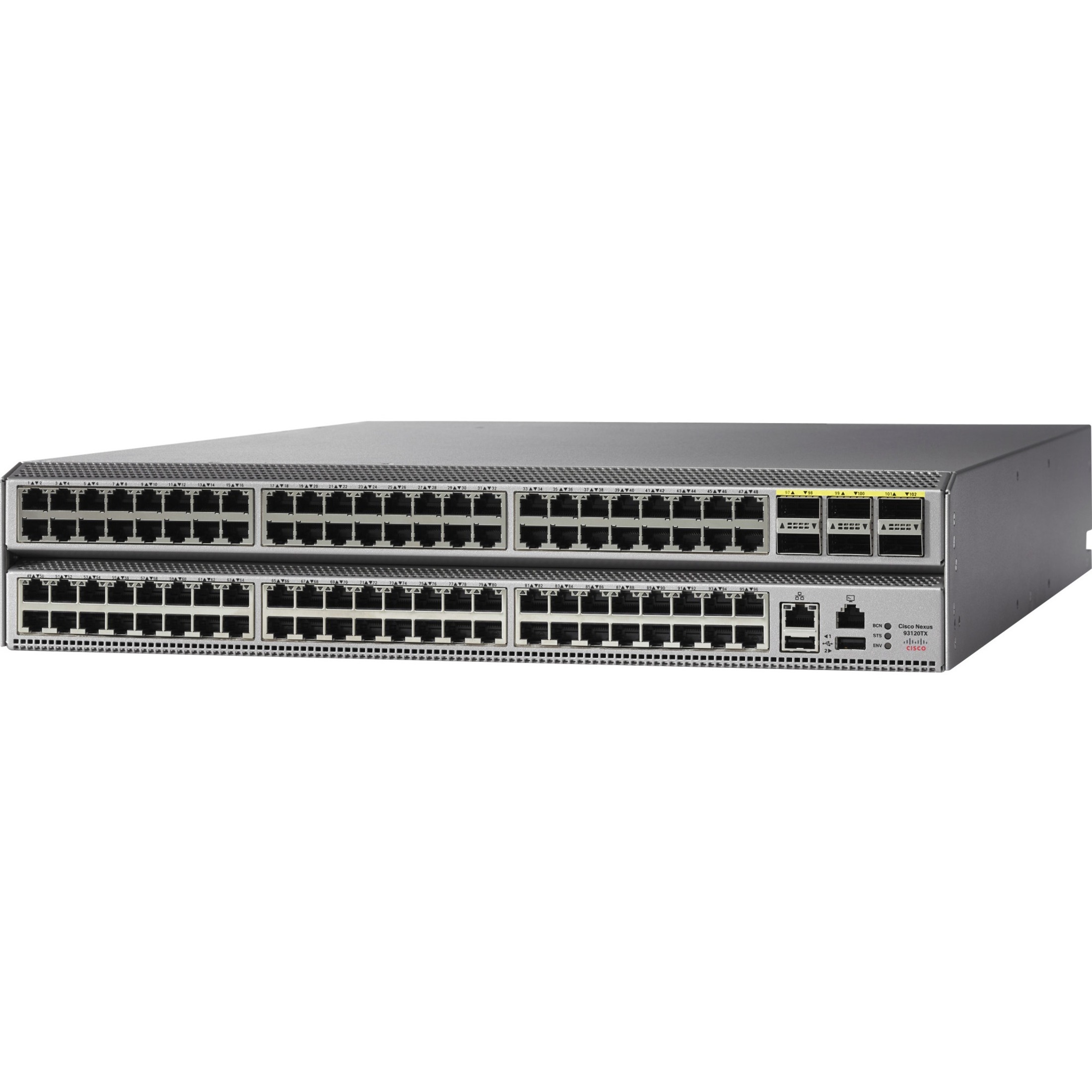 Cisco Nexus 93120TX Switch - 96 Ports - Manageable - 10 Gigabit Ethernet, 40 Gigabit Ethernet - 10GBase-T, 40GBase-X - Refurbished - 3 Layer Supported - Modular - 948 W Power Consumption - Twisted Pai