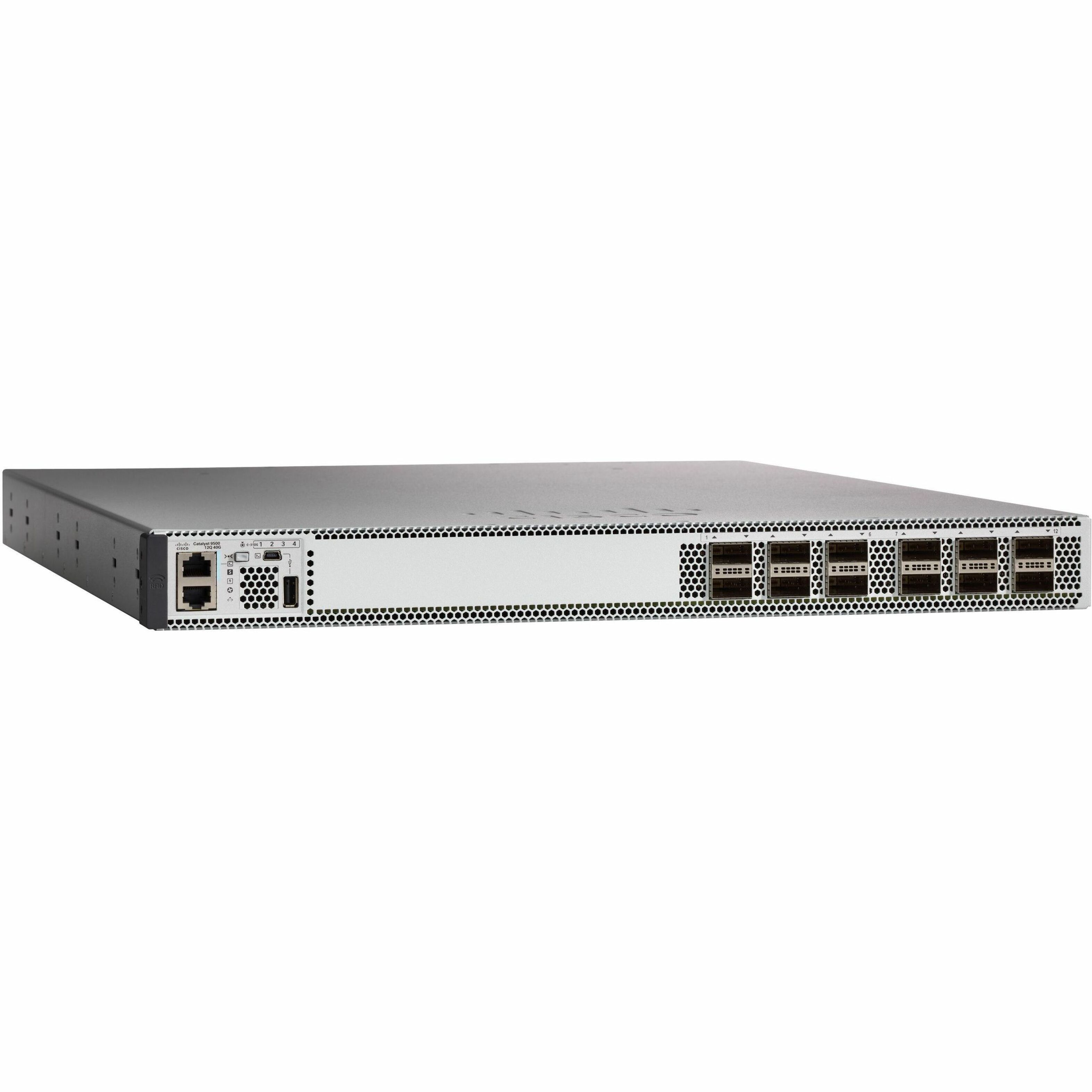 Cisco Catalyst C9500-12Q Ethernet Switch - Manageable - 40 Gigabit Ethernet - 40GBase-X - 3 Layer Supported - Modular - 950 W Power Consumption - Optical Fiber - 1U - Rack-mountable - Lifetime Limited