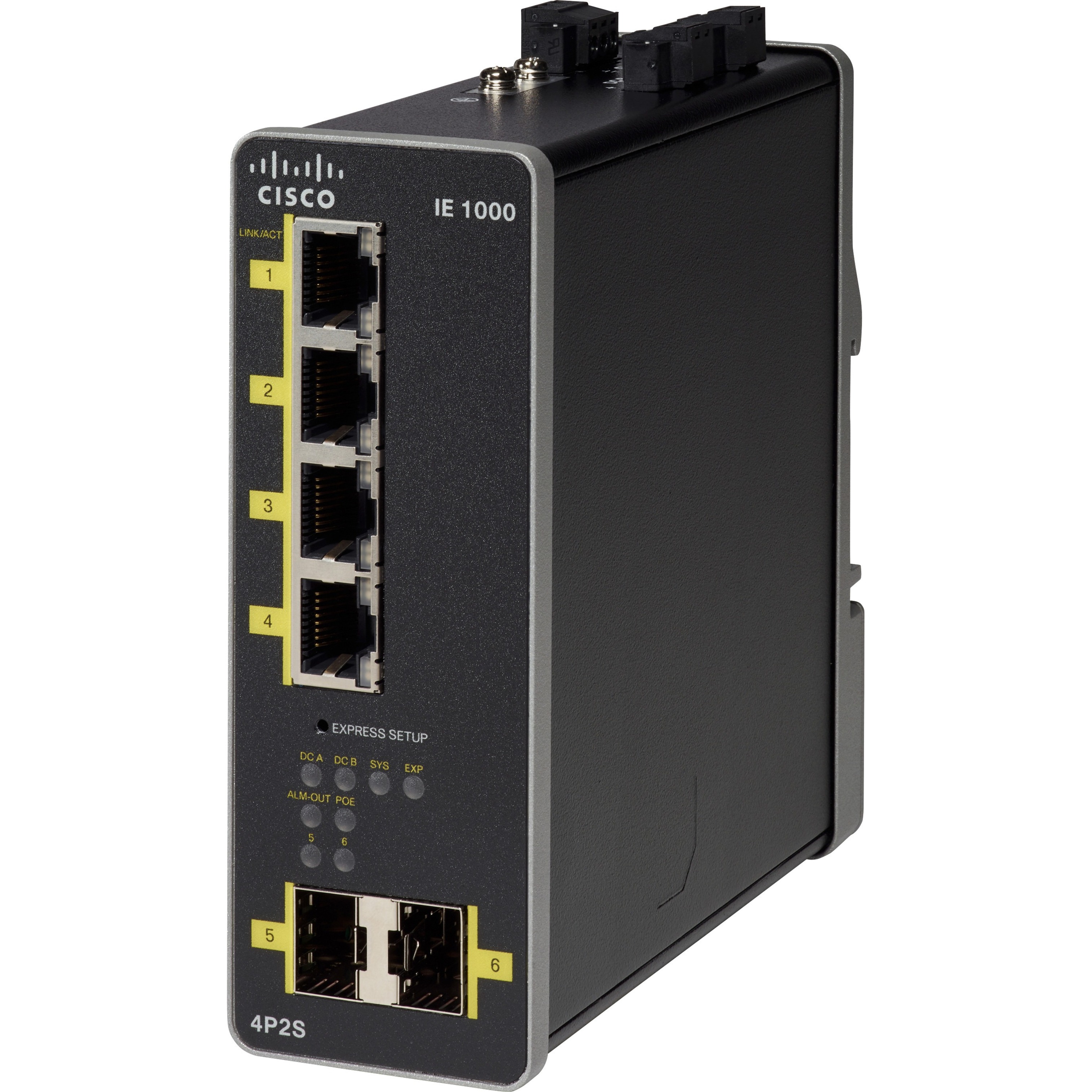 Cisco IE 1000-4P2S-LM Industrial Ethernet Switch - 4 Ports - Manageable - Gigabit Ethernet, Fast Ethernet - 1000Base-X, 10/100Base-TX - Refurbished - 2 Layer Supported - Modular - 2 SFP Slots - Twiste