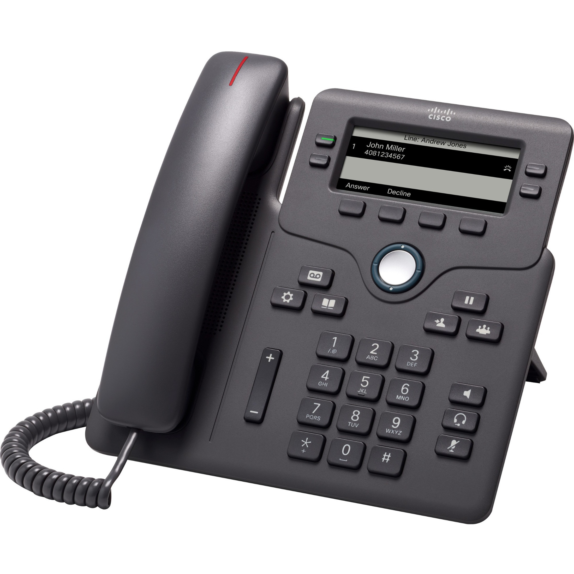 Cisco 6851 IP Phone - Corded - Corded - 3 Multiple Conferencing - Wall Mountable, Desktop - Charcoal - 4 x Total Line - VoIP - 3.5" - 2 x Network (RJ-45) - PoE Ports