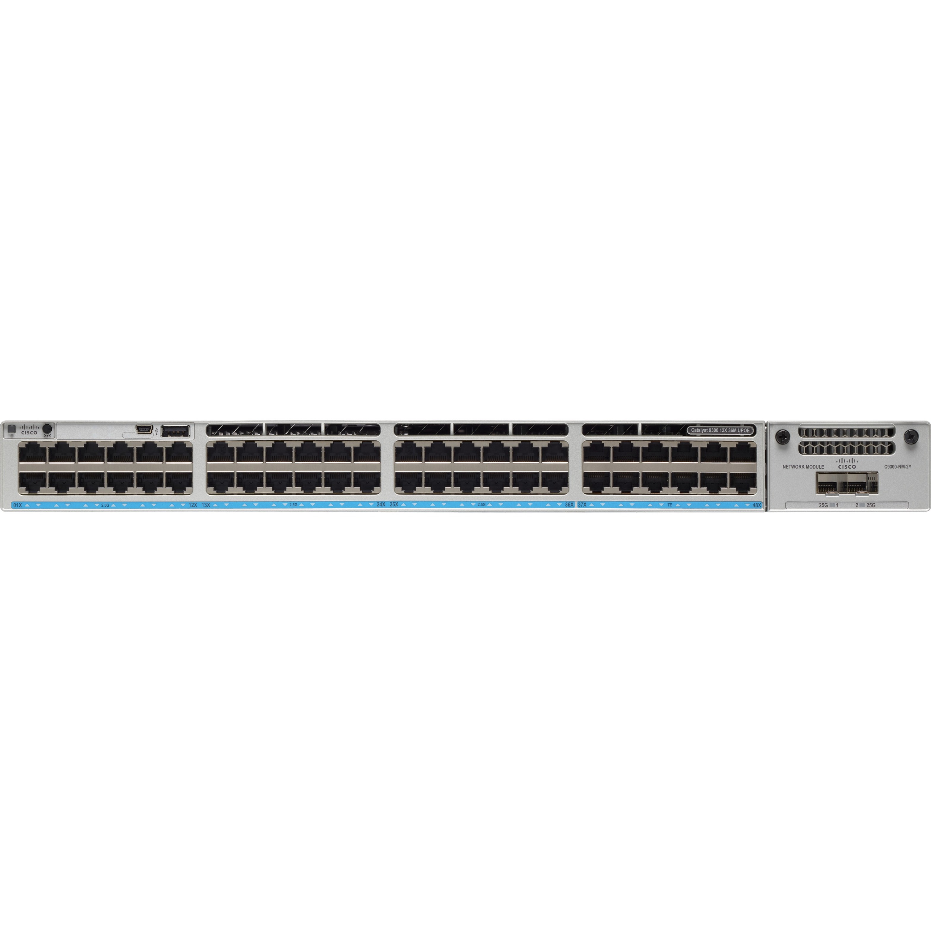 Cisco Catalyst C9300-48UXM Ethernet Switch - 48 Ports - Manageable - 2.5 Gigabit Ethernet - 2.5GBase-T - 2 Layer Supported - Modular - 1100 W Power Consumption - Twisted Pair - Rack-mountable - Lifeti