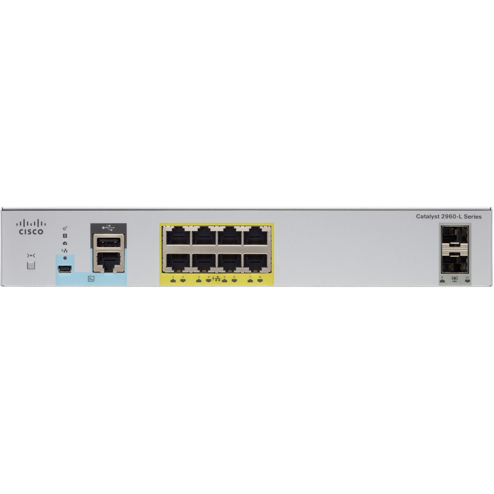 Cisco Catalyst 2960-L Ethernet Switch - 8 Ports - Manageable - Gigabit Ethernet - 10/100/1000Base-T, 1000Base-X - Refurbished - 4 Layer Supported - Modular - 2 SFP Slots - 110 W Power Consumption - Tw