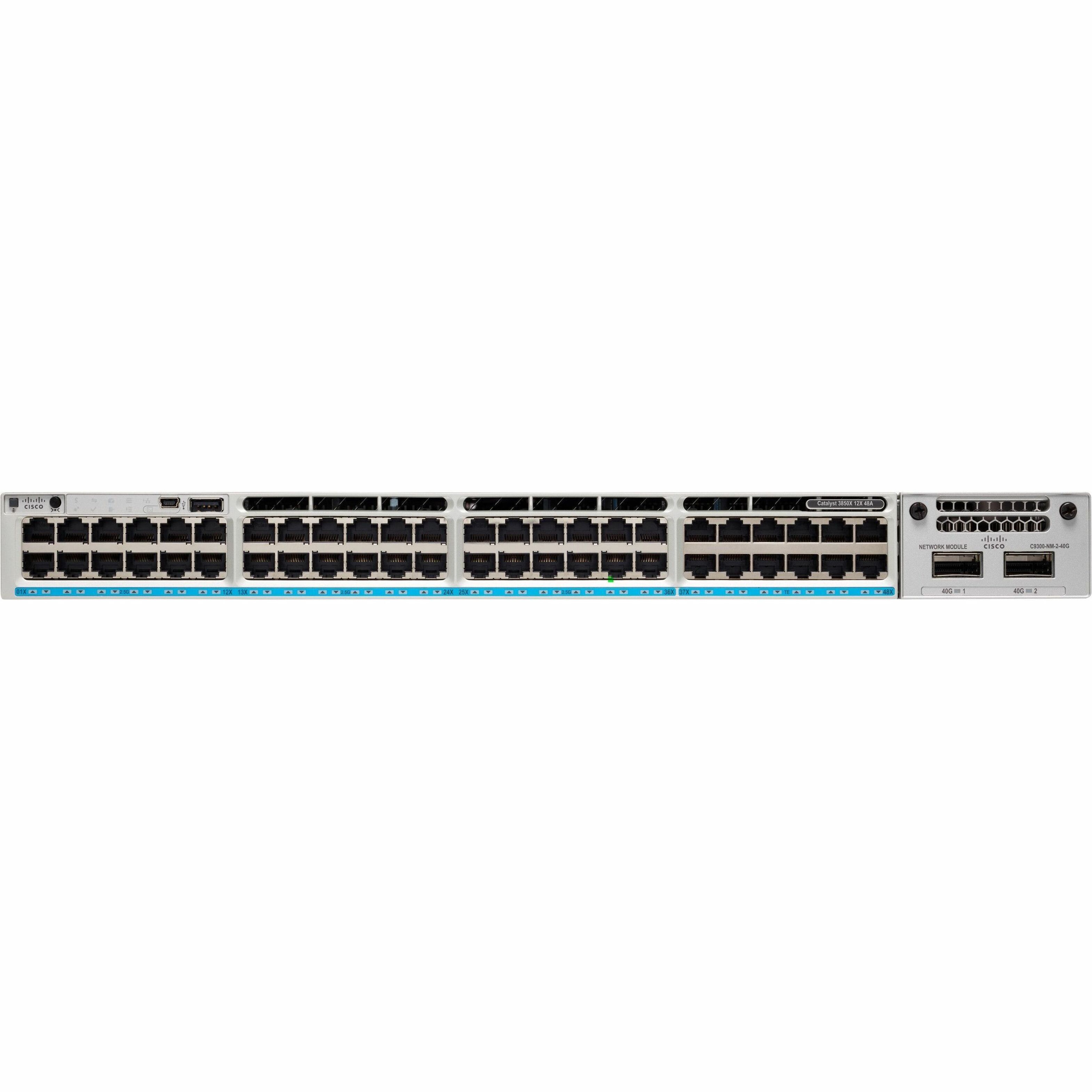 Cisco Catalyst C9300-48UXM Layer 3 Switch - 48 Ports - Manageable - 10 Gigabit Ethernet, 2.5 Gigabit Ethernet, 5 Gigabit Ethernet - 10GBase-T, 2.5GBase-T, 5GBase-T - 3 Layer Supported - 1100 W Power C