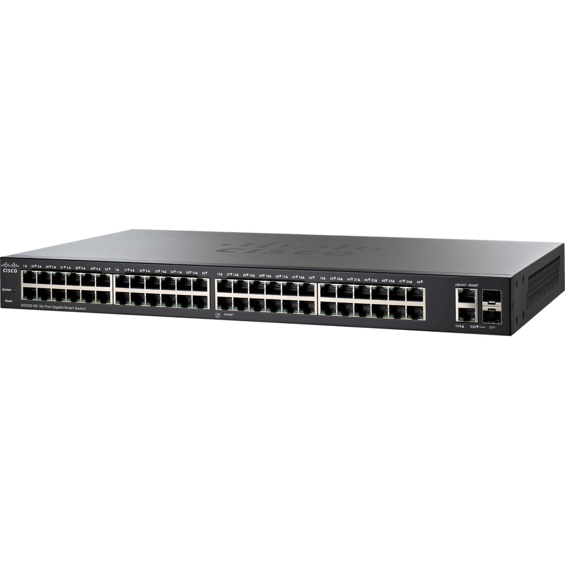 Cisco 50-Port Gigabit Smart Plus Switch - 50 Ports - Manageable - 10/100/1000Base-T, 1000Base-X - Refurbished - 2 Layer Supported - Modular - 2 SFP Slots - 39.90 W Power Consumption - Twisted Pair, Op