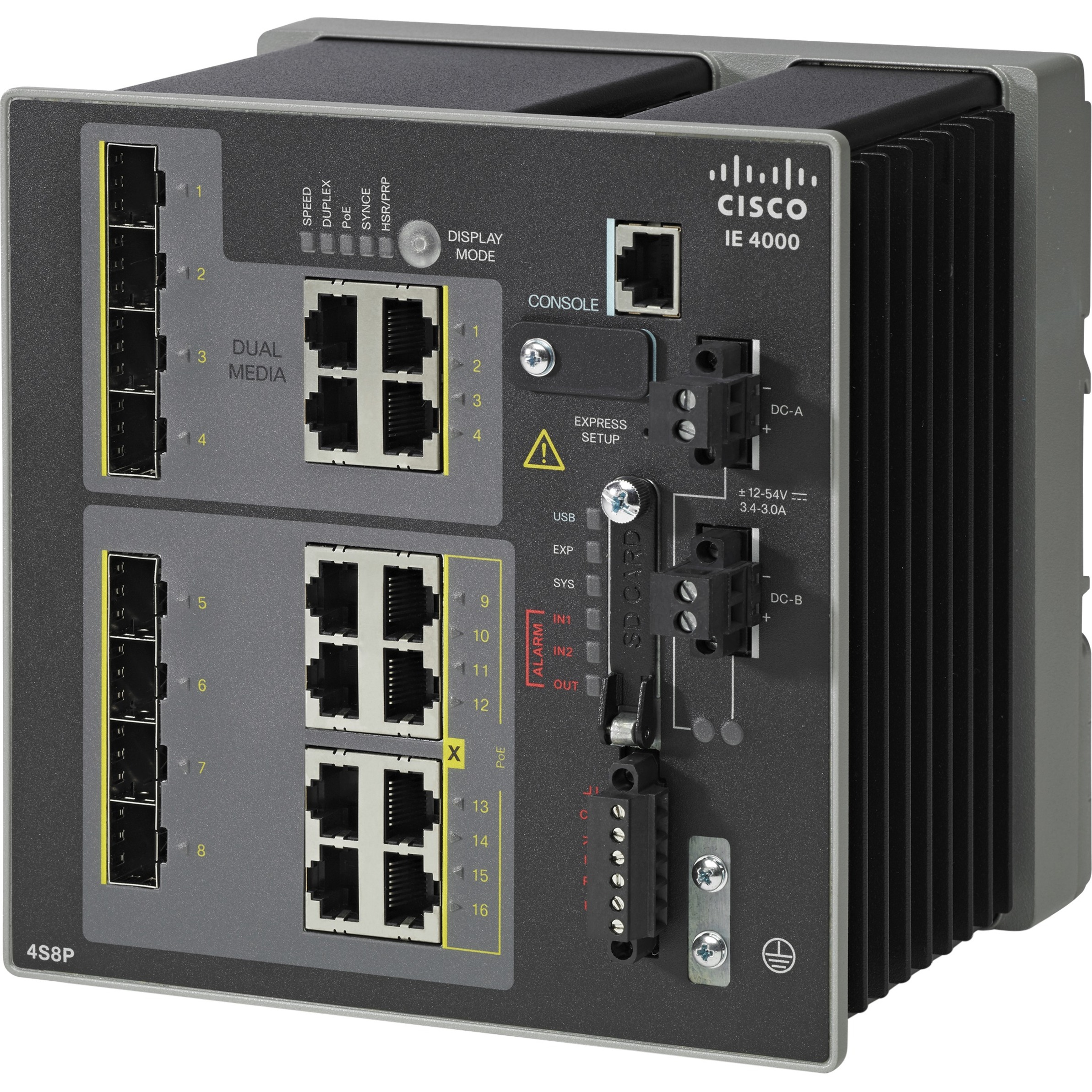 Cisco IE-4000-4S8P4G-E Layer 3 Switch - 12 Ports - Manageable - Gigabit Ethernet - 10/100/1000Base-TX, 1000Base-X - Refurbished - 3 Layer Supported - 4 SFP Slots - Optical Fiber, Twisted Pair - Rail-m