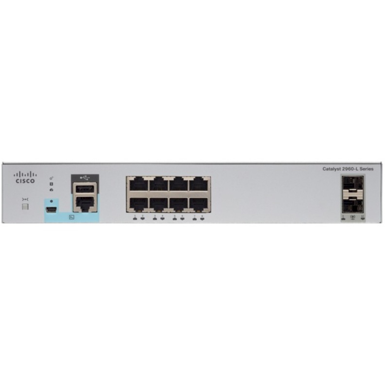 Cisco Catalyst WS-C2960L-8TS-LL Ethernet Switch - 8 Ports - Manageable - Gigabit Ethernet - 1000Base-X, 10/100/1000Base-TX - Refurbished - 4 Layer Supported - Modular - 2 SFP Slots - Optical Fiber, Tw