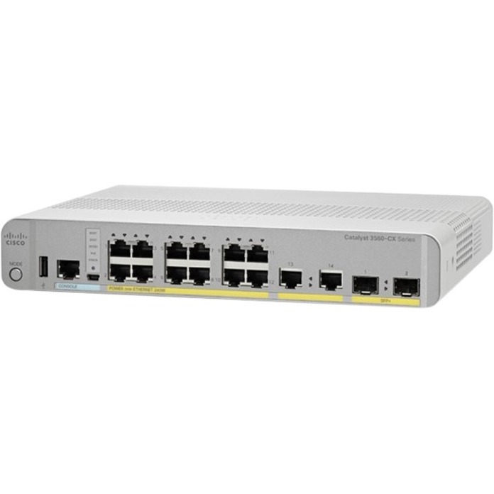 Cisco 3560-CX Switch 6 GE PoE+, 2 MultiGE PoE+, uplinks: 2 x 10G SFP+, IP Base - 8 Ports - Manageable - Gigabit Ethernet, 10 Gigabit Ethernet - 10/100/1000Base-TX, 10GBase-X - Refurbished - 3 Layer Su