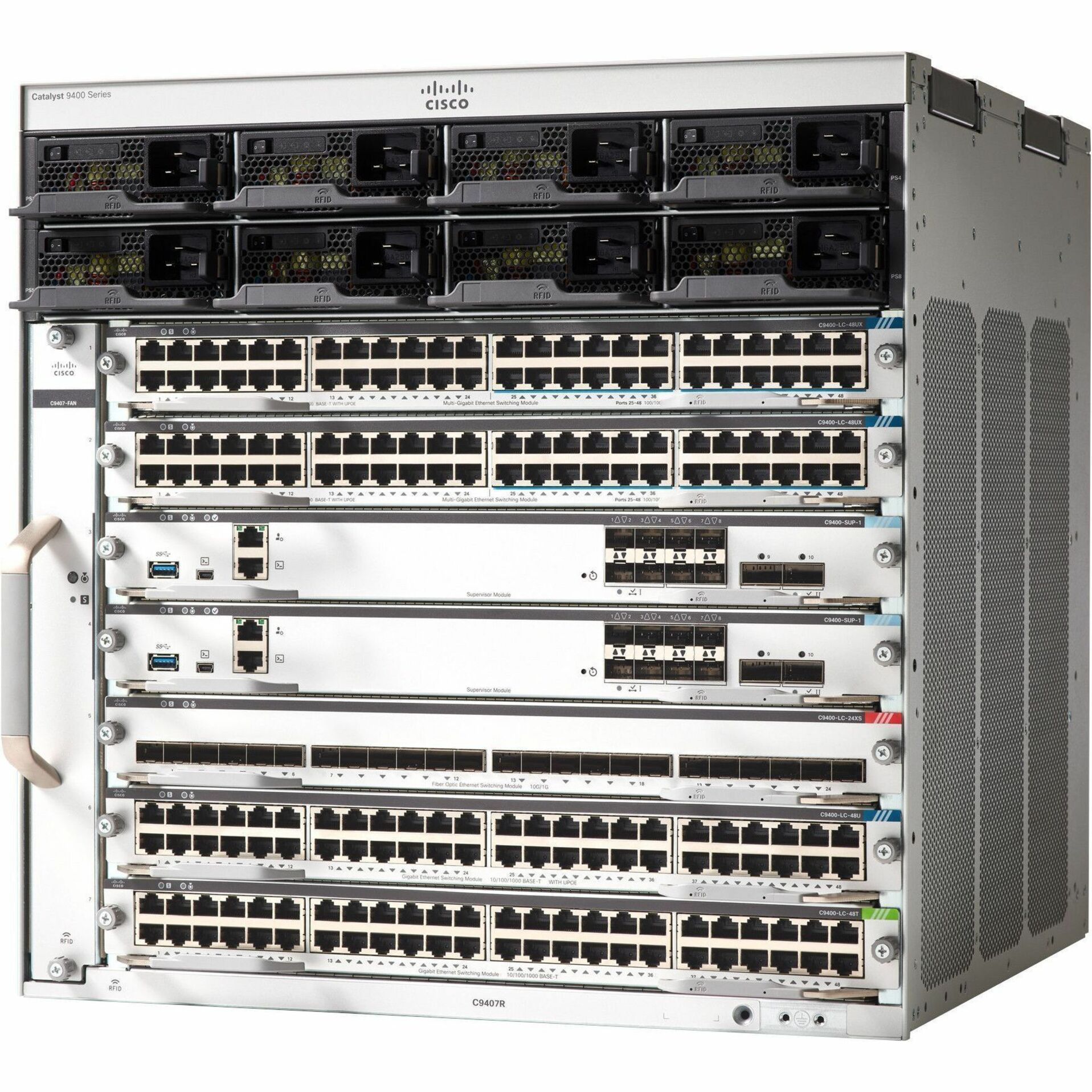 Cisco Catalyst C9407R Switch Chassis - Manageable - Gigabit Ethernet - 10/100/1000Base-T - 3 Layer Supported - Modular - 10U - Rack-mountable - Lifetime Limited Warranty