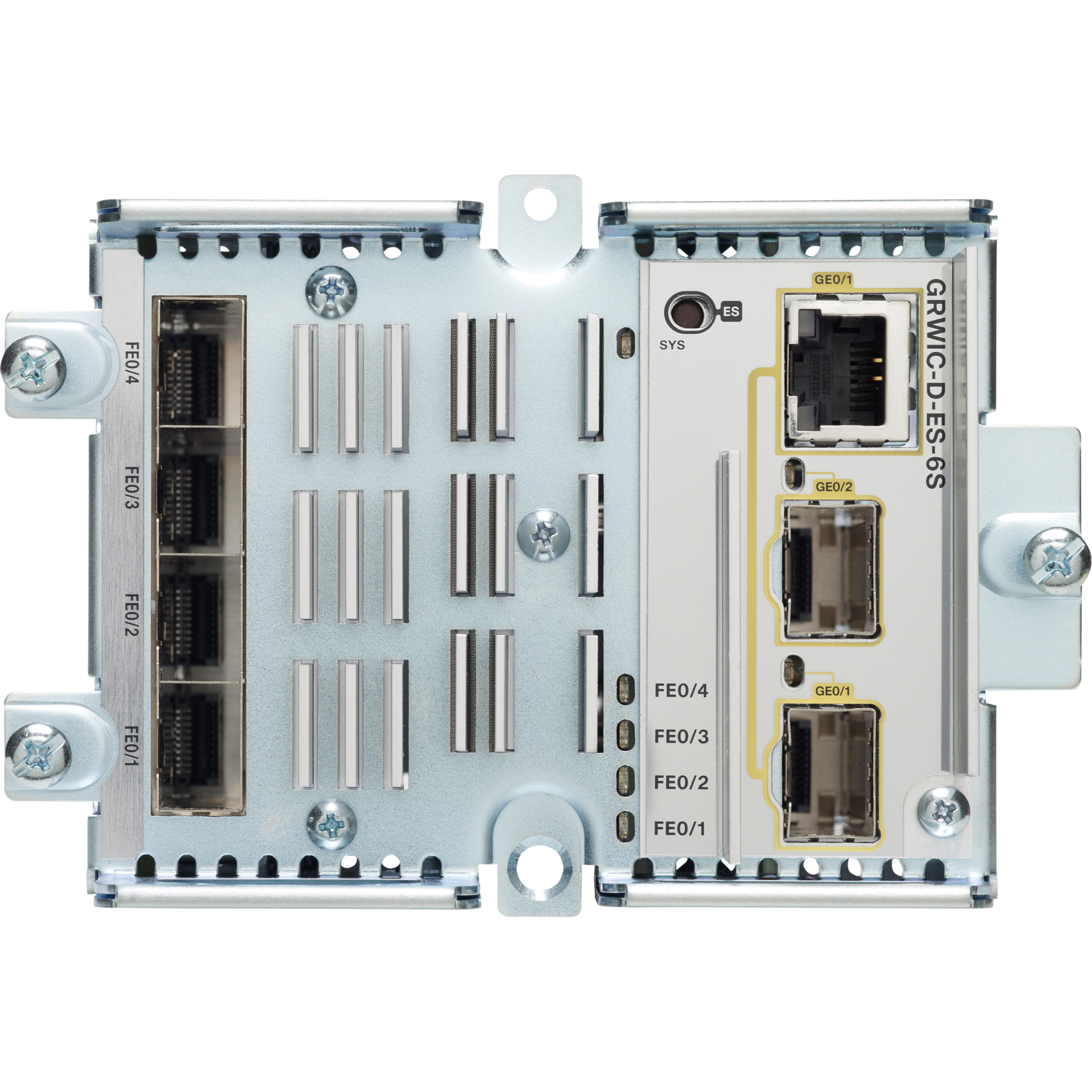 Cisco GRWIC-D-ES-6S Switching Module - For Data Networking, Optical Network - 1 x RJ-45 10/100/1000Base-T Uplink - Twisted PairGigabit Ethernet - 10/100/1000Base-T - 6 x Expansion Slots - SFP, SFP (mi