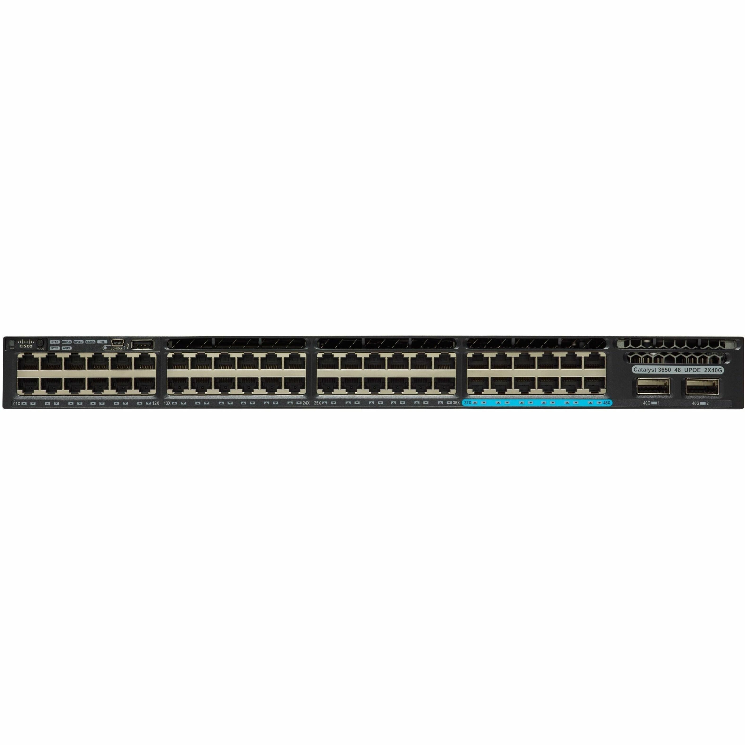 Cisco Catalyst 3650-12X48UR-L Ethernet Switch - 48 Ports - Manageable - 10 Gigabit Ethernet, Gigabit Ethernet - 10/100/1000Base-TX, 10GBase-X, 10GBase-T - Refurbished - 3 Layer Supported - Modular - O