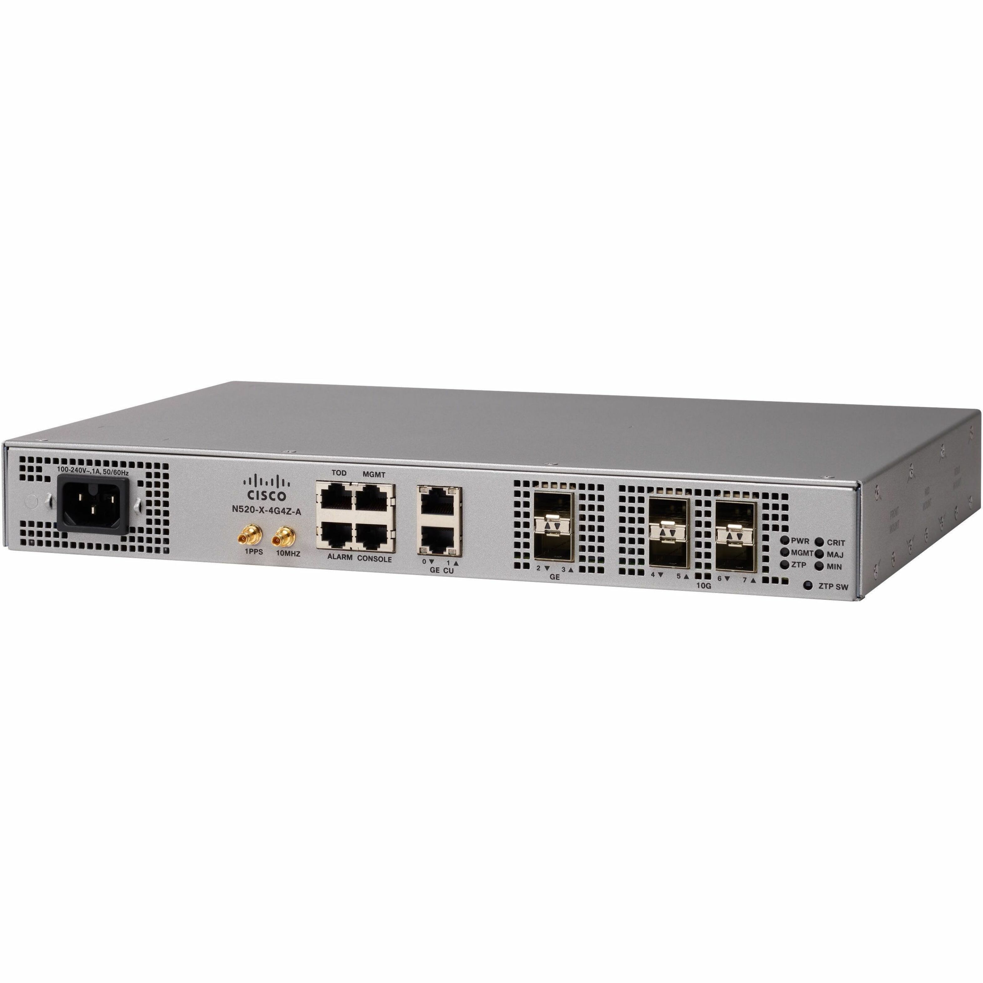 Cisco N520-X-4G4Z-A Router - 2 Ports - 2 RJ-45 Port(s) - 6 SFP (mini-GBIC) Slots, SFP+ Slots - 10 Gigabit Ethernet - IEEE 802.1ag - 1U - Rack-mountable - 90 Year