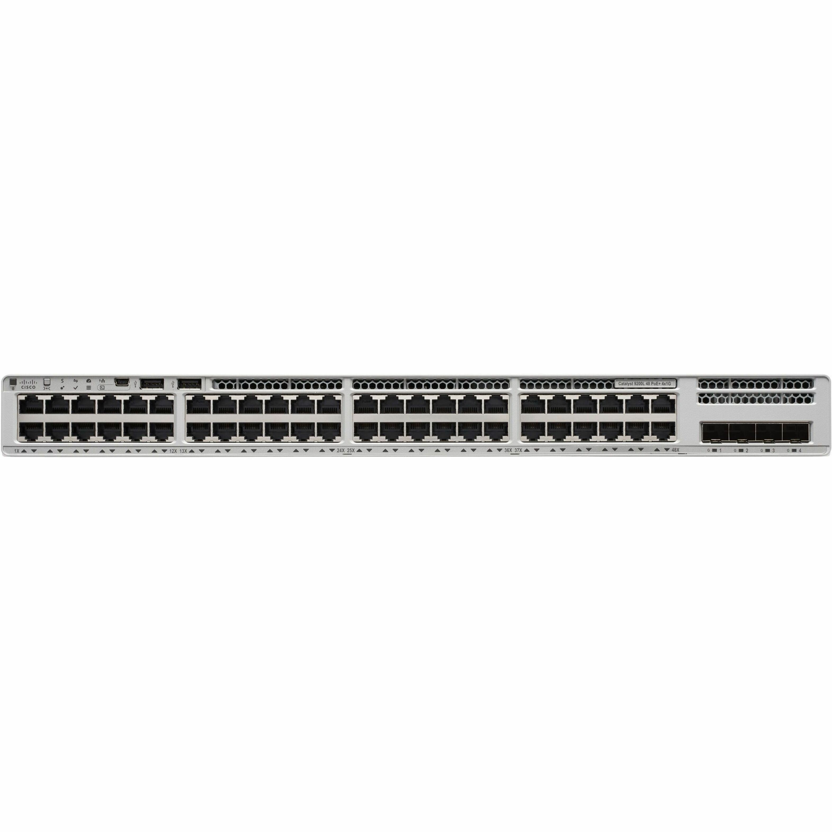 Cisco Catalyst 9200 C9200L-48P-4G Layer 3 Switch - 48 Ports - Manageable - Gigabit Ethernet - 10/100/1000Base-T, 1000Base-X - 3 Layer Supported - Modular - 4 SFP Slots - 1000 W Power Consumption - 740