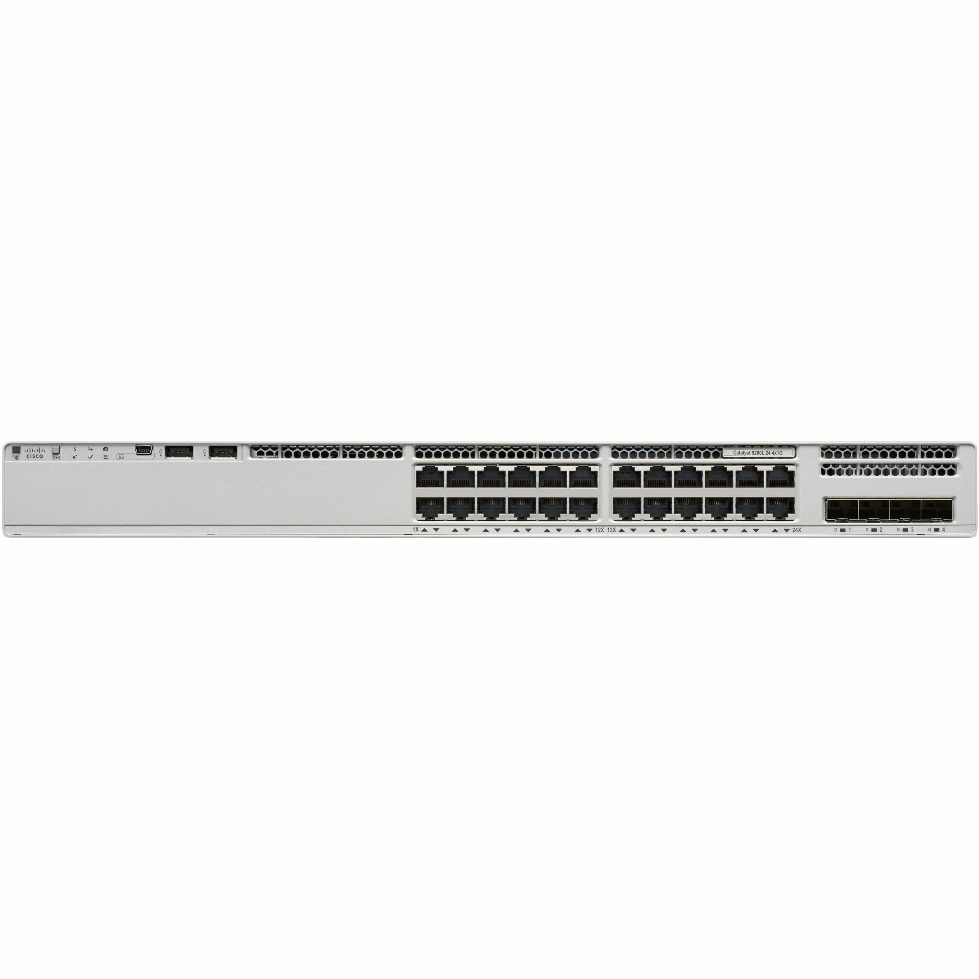 Cisco Catalyst C9200L-24T-4G Ethernet Switch - 24 Ports - Manageable - Gigabit Ethernet - 10/100/1000Base-T, 1000Base-X - 3 Layer Supported - Modular - 4 SFP Slots - 125 W Power Consumption - Twisted 