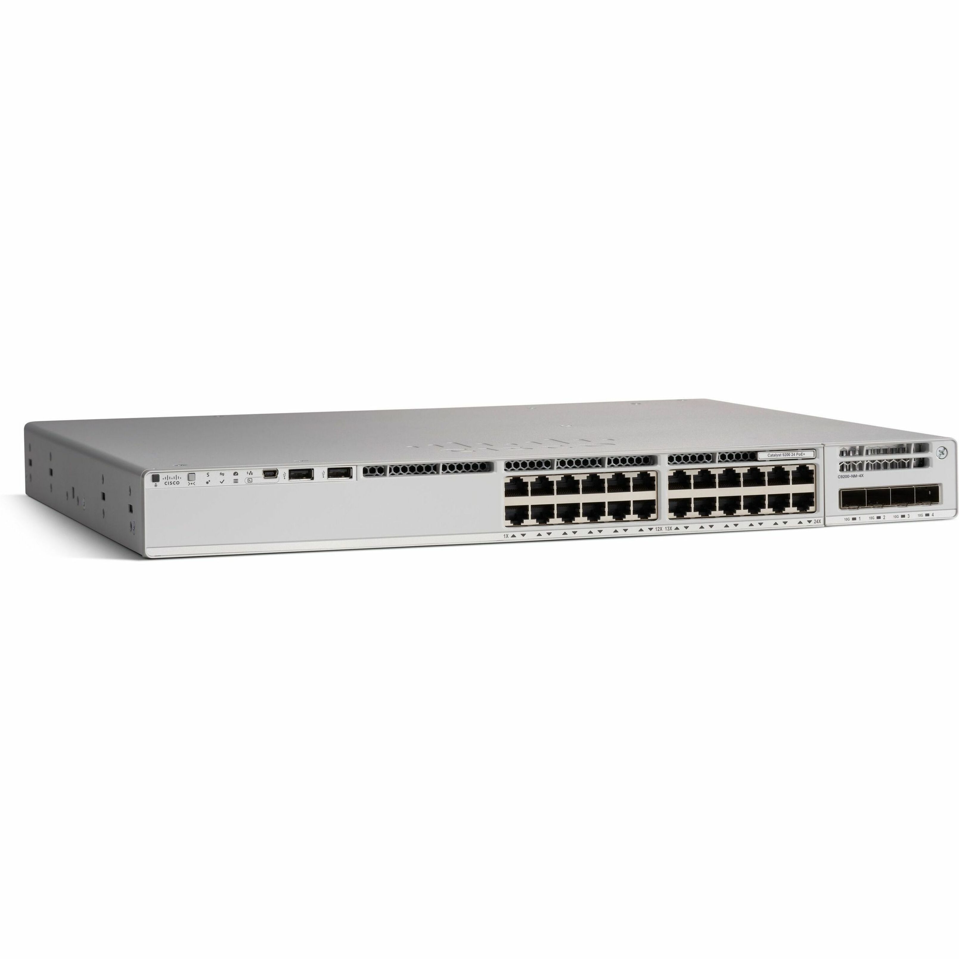 Cisco Catalyst 9200 24-port PoE+ Switch, Network Advantage - 24 Ports - Manageable - Gigabit Ethernet, 10 Gigabit Ethernet - 10/100/1000Base-T, 10GBase-X - 3 Layer Supported - Modular - 600 W Power Co