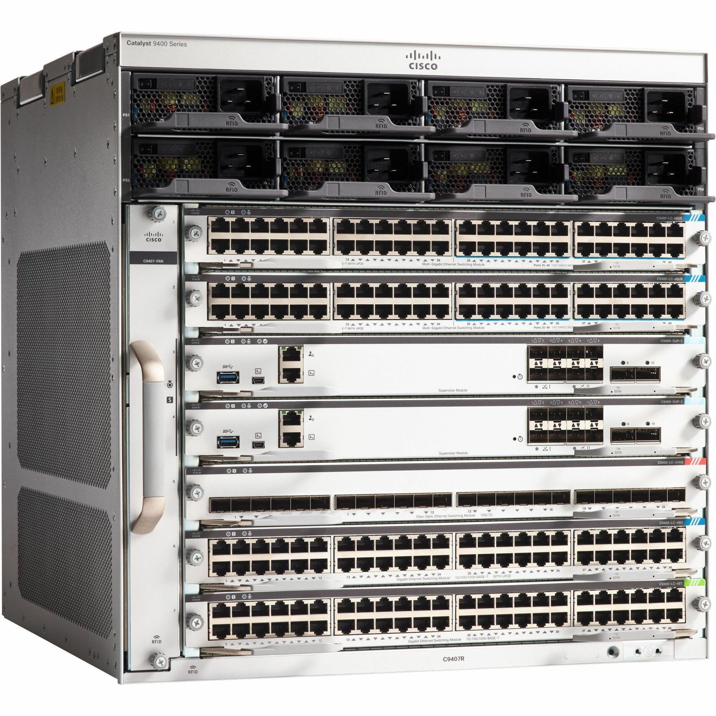 Cisco Catalyst C9407R Switch Chassis - Manageable - Gigabit Ethernet - 10/100/1000Base-T - 3 Layer Supported - Modular - 10U - Rack-mountable - Lifetime Limited Warranty
