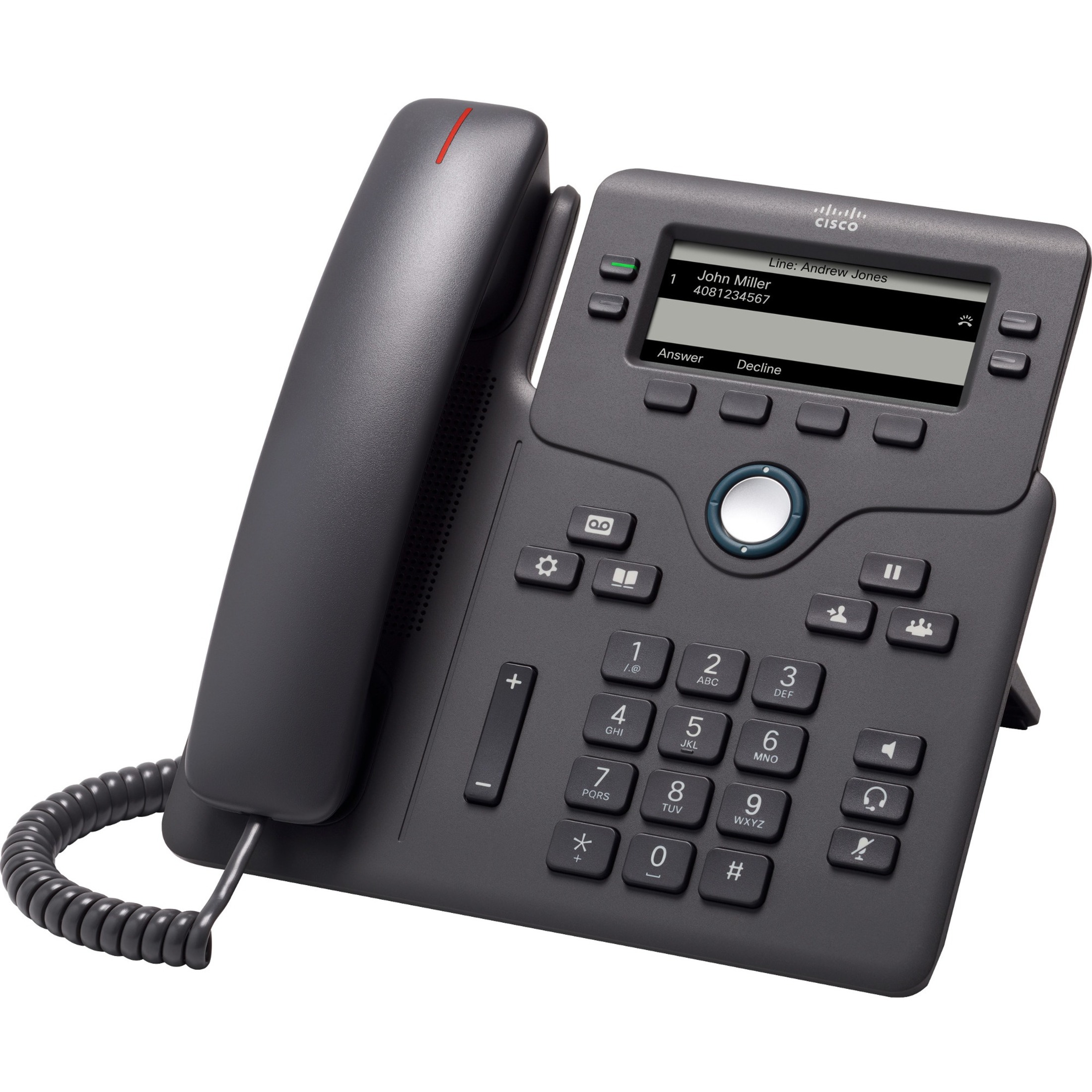 Cisco 6851 IP Phone - Corded - Corded - Wall Mountable, Desktop - Charcoal - 4 x Total Line - VoIP - 2 x Network (RJ-45) - PoE Ports