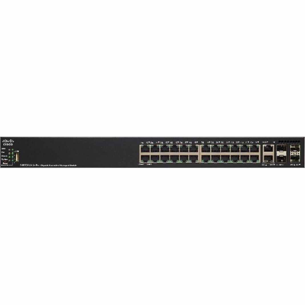 Cisco SG550X-24 Layer 3 Switch - 26 Ports - Manageable - Gigabit Ethernet, 10 Gigabit Ethernet - 10GBase-X, 10GBase-T, 10/100/1000Base-T - Refurbished - 3 Layer Supported - Modular - Optical Fiber, Tw
