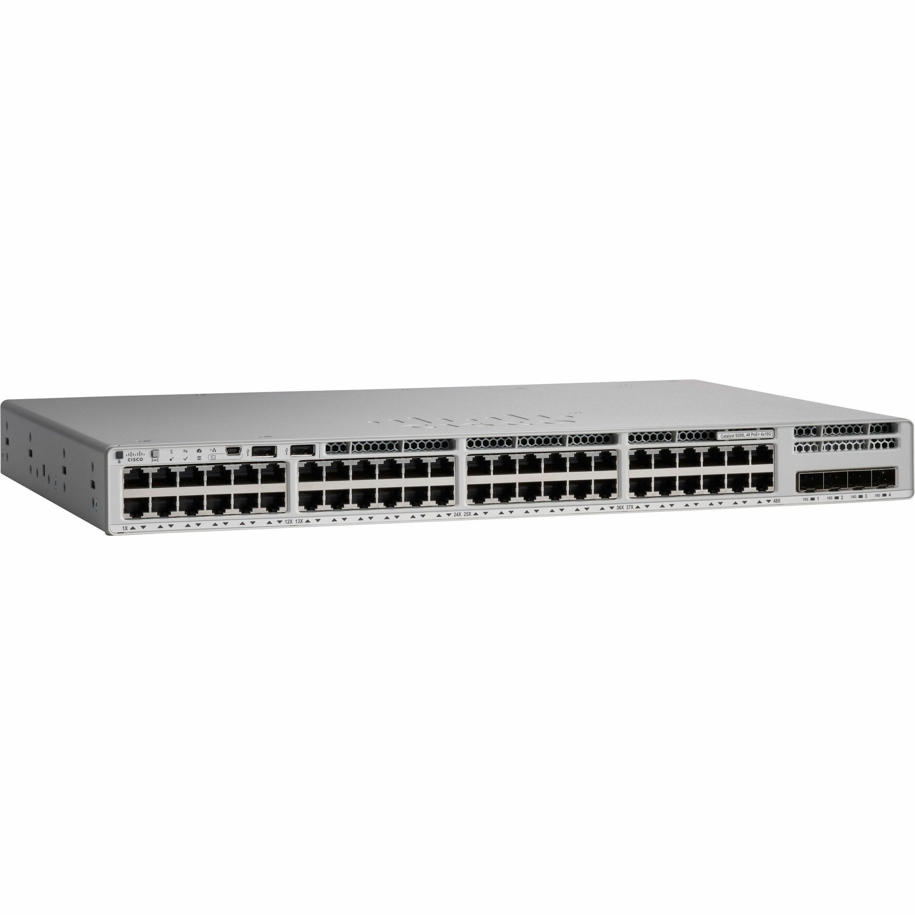 Cisco Catalyst C9200L-48P-4X Ethernet Switch - 48 Ports - Manageable - Gigabit Ethernet, 10 Gigabit Ethernet - 10/100/1000Base-T, 10GBase-X - 3 Layer Supported - Modular - 1000 W Power Consumption - T