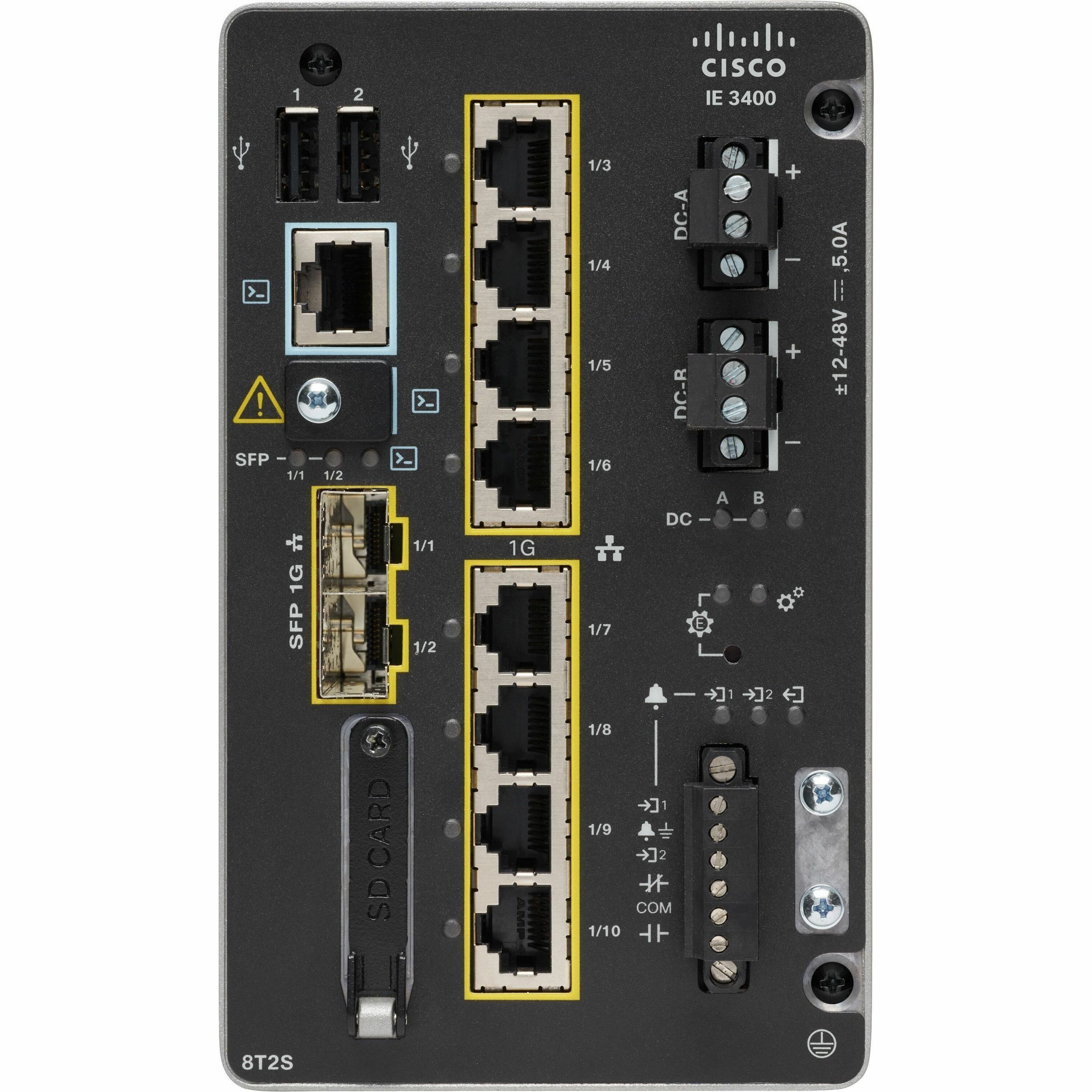 Cisco Catalyst IE-3400-8T2S Ethernet Switch - 8 Ports - Gigabit Ethernet, 2.5 Gigabit Ethernet - 10/100/1000Base-T, 100/1000Base-X - 3 Layer Supported - Modular - 2 SFP Slots - 36 W Power Consumption 
