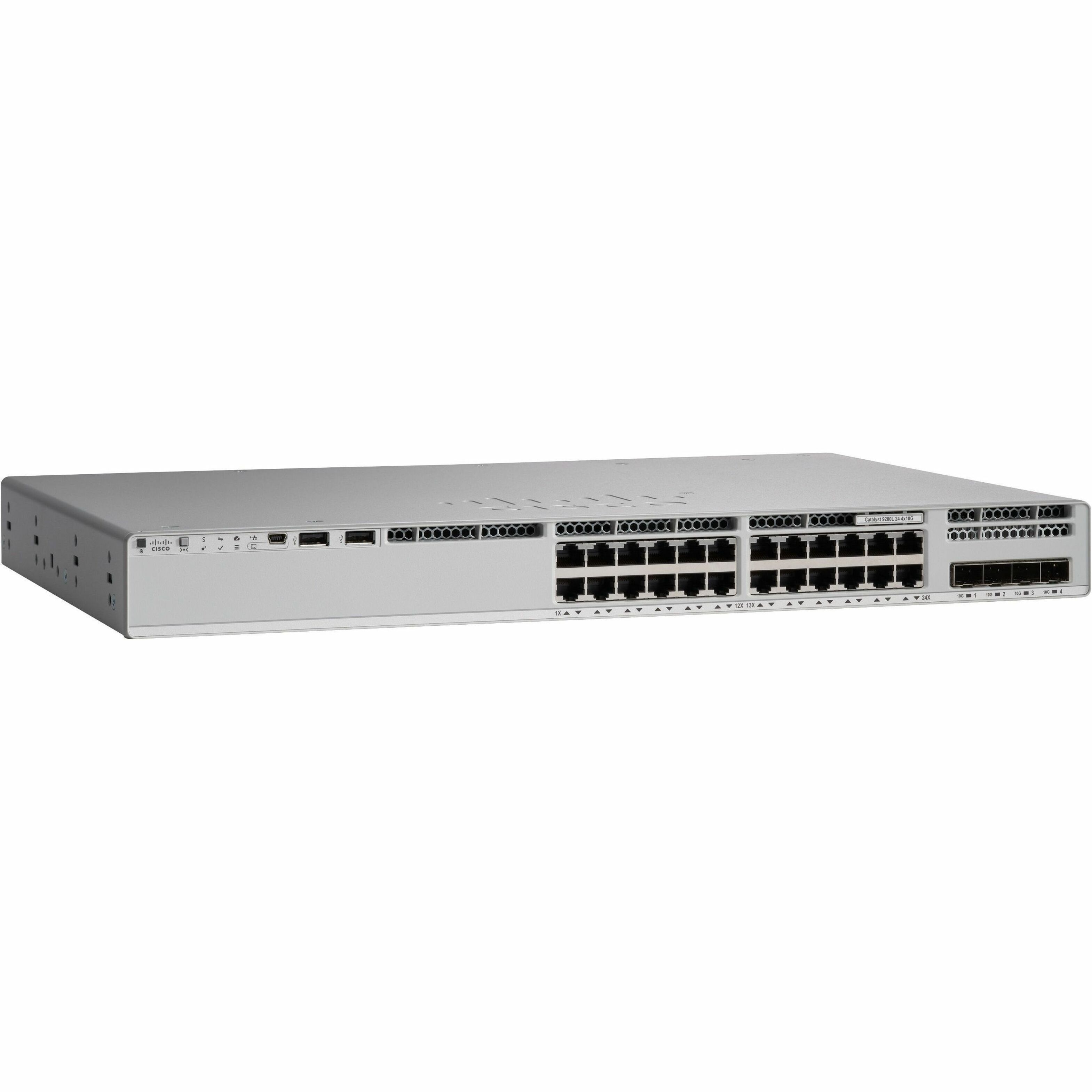 Cisco Catalyst C9200L-24T-4X Ethernet Switch - 24 Ports - Manageable - Gigabit Ethernet, 10 Gigabit Ethernet - 10/100/1000Base-T, 10GBase-X - 3 Layer Supported - Modular - Twisted Pair, Optical Fiber 