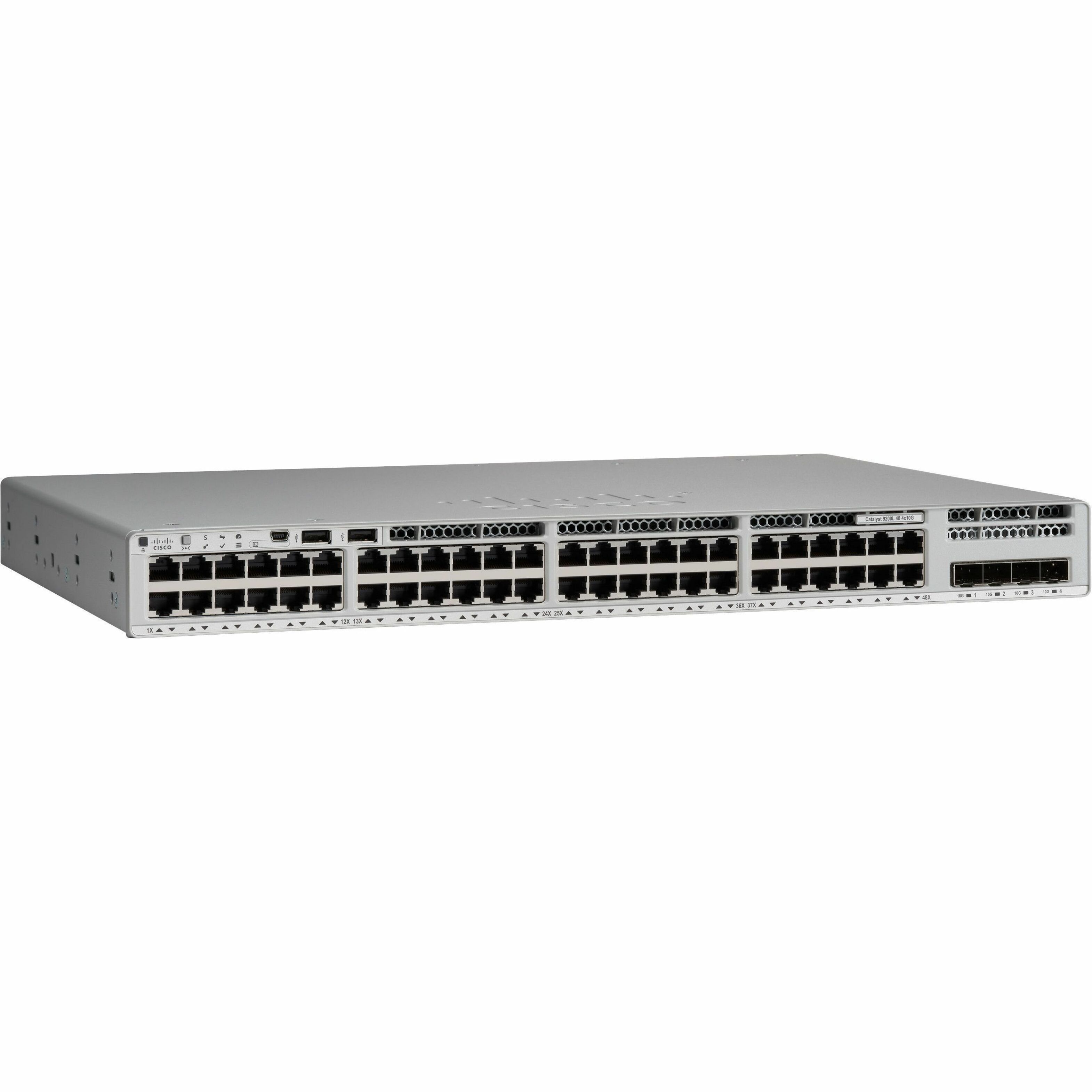 Cisco Catalyst C9200L-48T-4X Ethernet Switch - 48 Ports - Manageable - Gigabit Ethernet, 10 Gigabit Ethernet - 10/100/1000Base-T, 10GBase-X - 3 Layer Supported - Modular - Twisted Pair, Optical Fiber 