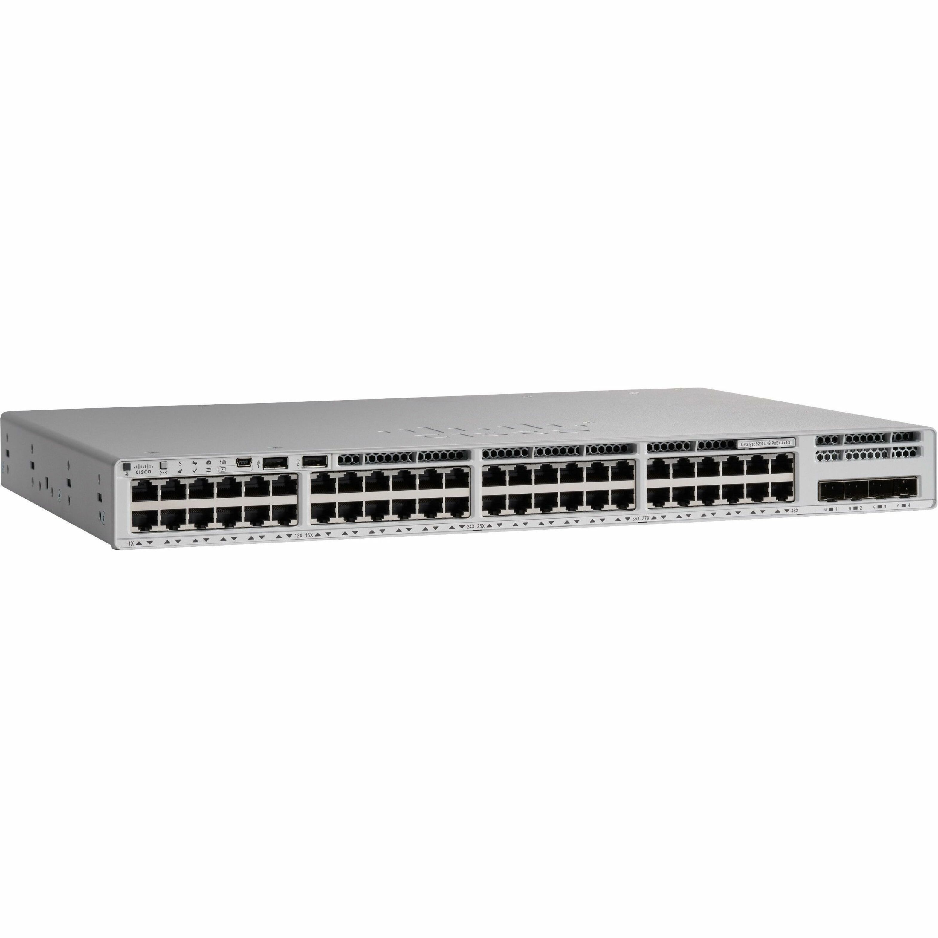 Cisco Catalyst C9200L-48P-4G Ethernet Switch - 48 Ports - Manageable - Gigabit Ethernet - 10/100/1000Base-T, 1000Base-X - 3 Layer Supported - Modular - 1000 W Power Consumption - 740 W PoE Budget - Tw