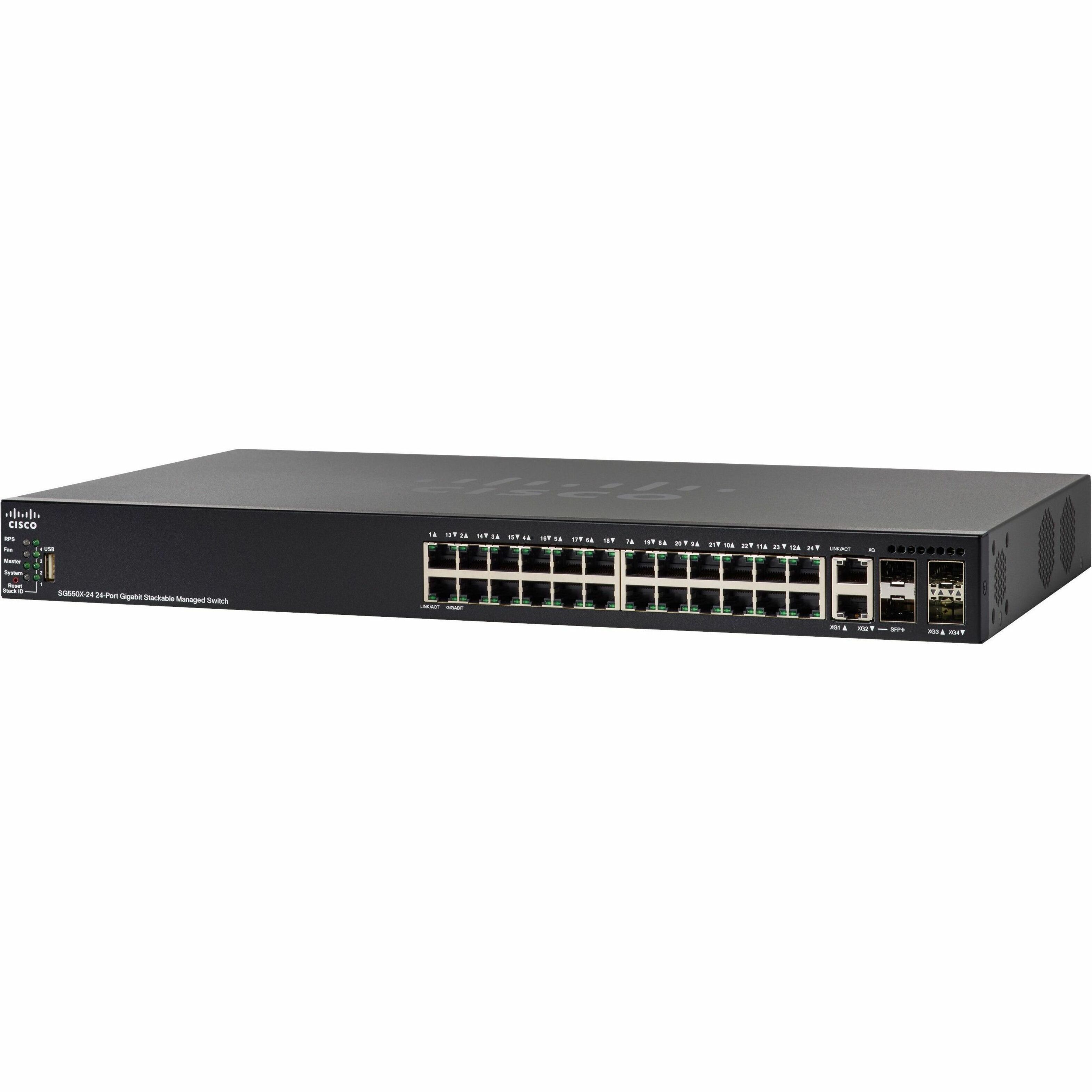 Cisco SG550X-24 Layer 3 Switch - 26 Ports - Manageable - Gigabit Ethernet, 10 Gigabit Ethernet - 10GBase-X, 10GBase-T, 10/100/1000Base-T - 3 Layer Supported - Modular - 33.50 W Power Consumption - Opt