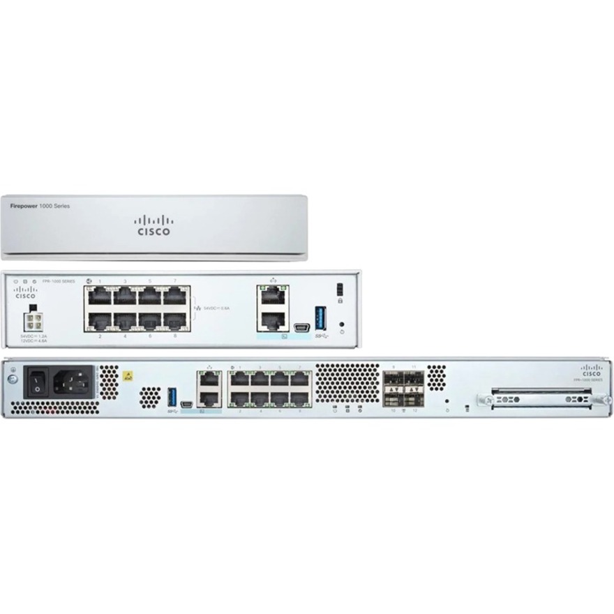 Cisco Firepower FPR-1150 Network Security/Firewall Appliance - 8 Port - 10/100/1000Base-T, 10GBase-X - 10 Gigabit Ethernet - 7.50 Gbit/s Firewall Throughput - 800 VPN - 8 x RJ-45 - 4 Total Expansion S