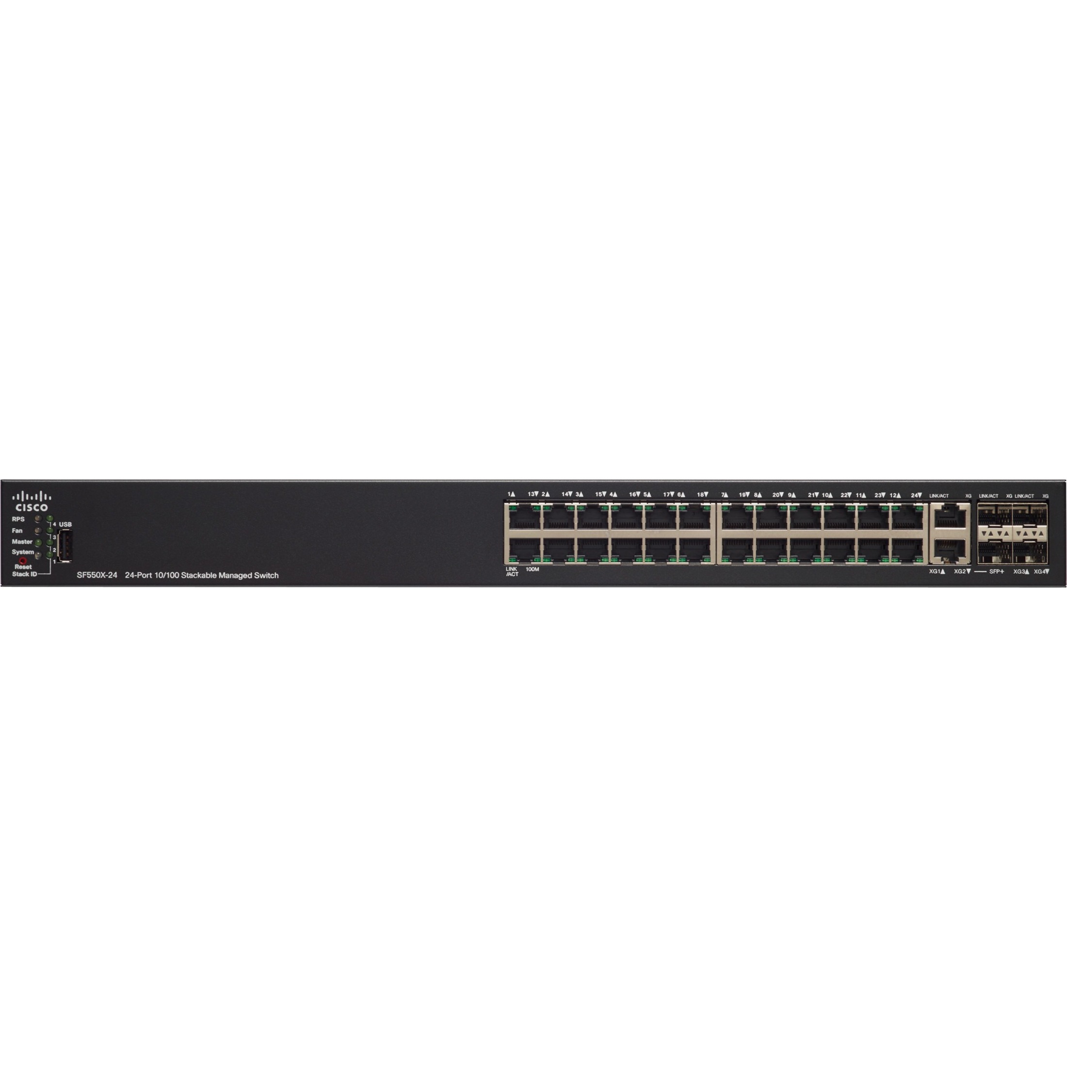 Cisco SF550X-24P Layer 3 Switch - 26 Ports - Manageable - Fast Ethernet - 10/100Base-T - Refurbished - 3 Layer Supported - Modular - 239.20 W Power Consumption - Twisted Pair, Optical Fiber - Rack-mou