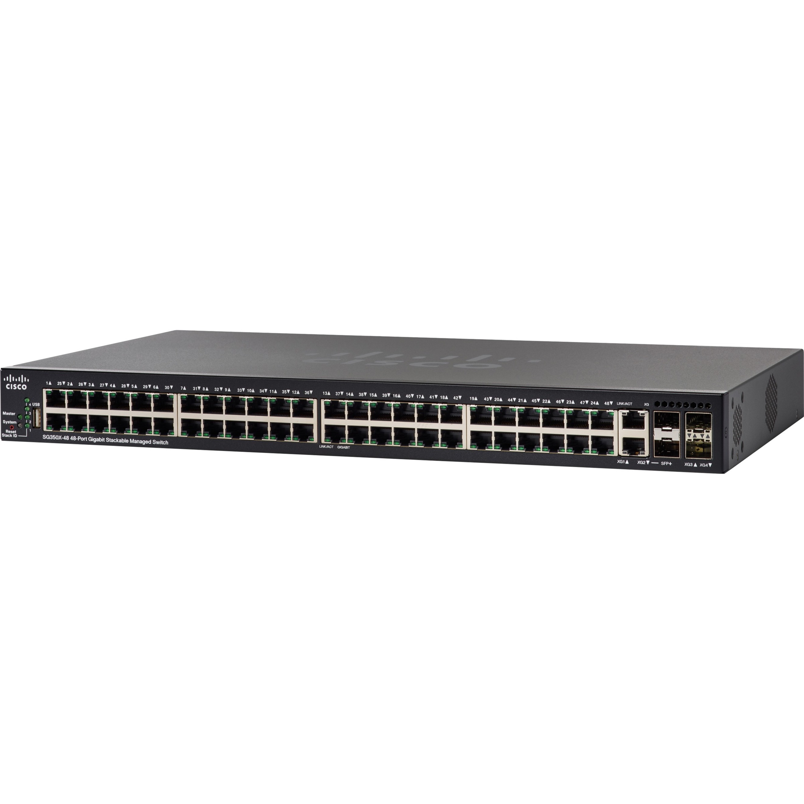 Cisco SG350X-48P 48-Port Gigabit PoE Stackable Managed Switch - 50 Ports - Manageable - Gigabit Ethernet, 10 Gigabit Ethernet - 10/100/1000Base-T, 10GBase-X - Refurbished - 2 Layer Supported - Modular