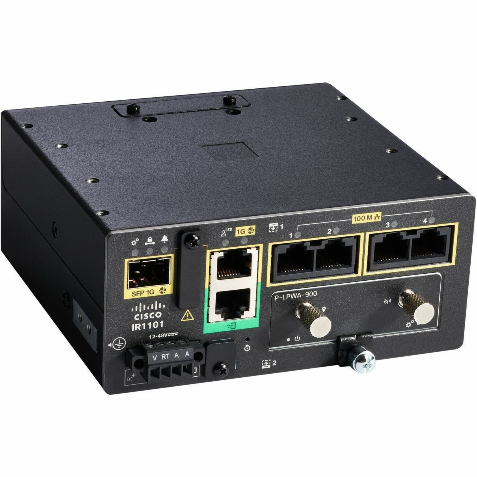Cisco IR1101 Router - 5 Ports - 4 RJ-45 Port(s) - 1 WAN Port(s) - Management Port - 2 - 4 GB - Gigabit Ethernet - IEEE 802.1Q, IEEE 802.1D - Desktop, Panel Mount, Wall Mountable, DIN Rail - 5 Year