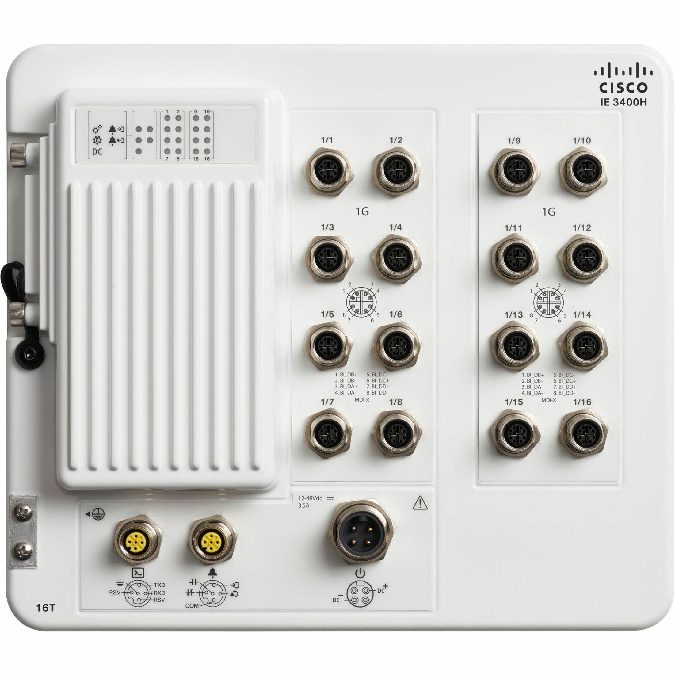 Cisco Catalyst IE3400 Heavy Duty w/ 16 GE M12 interfaces, IP67, Network Essentials - 16 Ports - Manageable - Fast Ethernet - 100Base-T - 3 Layer Supported - 42.30 W Power Consumption - Twisted Pair - 