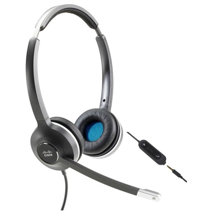 Cisco 522 Headset - Stereo - USB Type A, Mini-phone (3.5mm) - Wired - 90 Ohm - 50 Hz to 18 kHz - Over-the-head - Binaural - Supra-aural - Electret, Uni-directional, Noise Reduction, Condenser Micropho