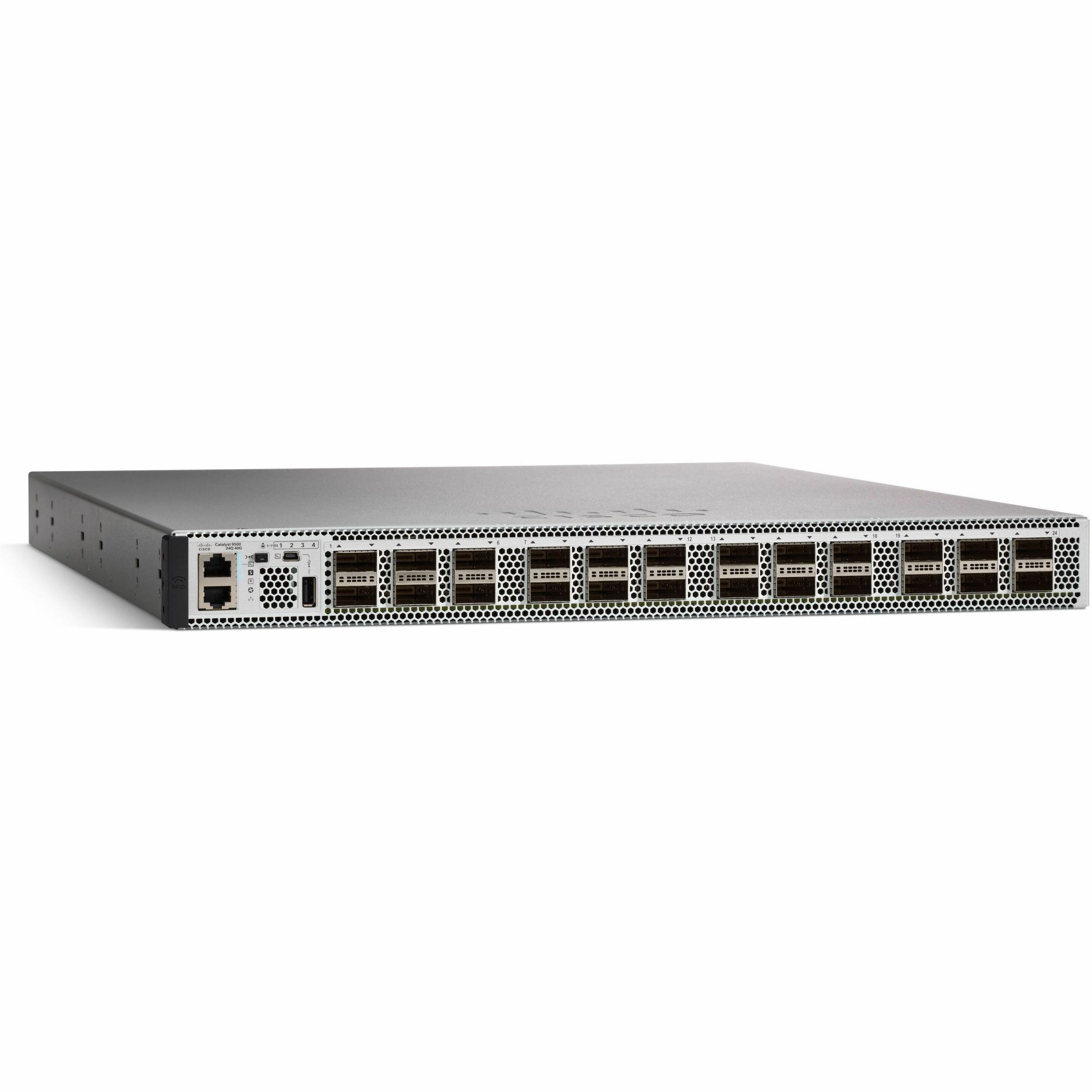 Cisco Catalyst 9500 24-Port 40G Switch, NW Adv. License - Manageable - 40 Gigabit Ethernet - 40GBase-X - Refurbished - 3 Layer Supported - Modular - 950 W Power Consumption - Optical Fiber - 1U - Rack