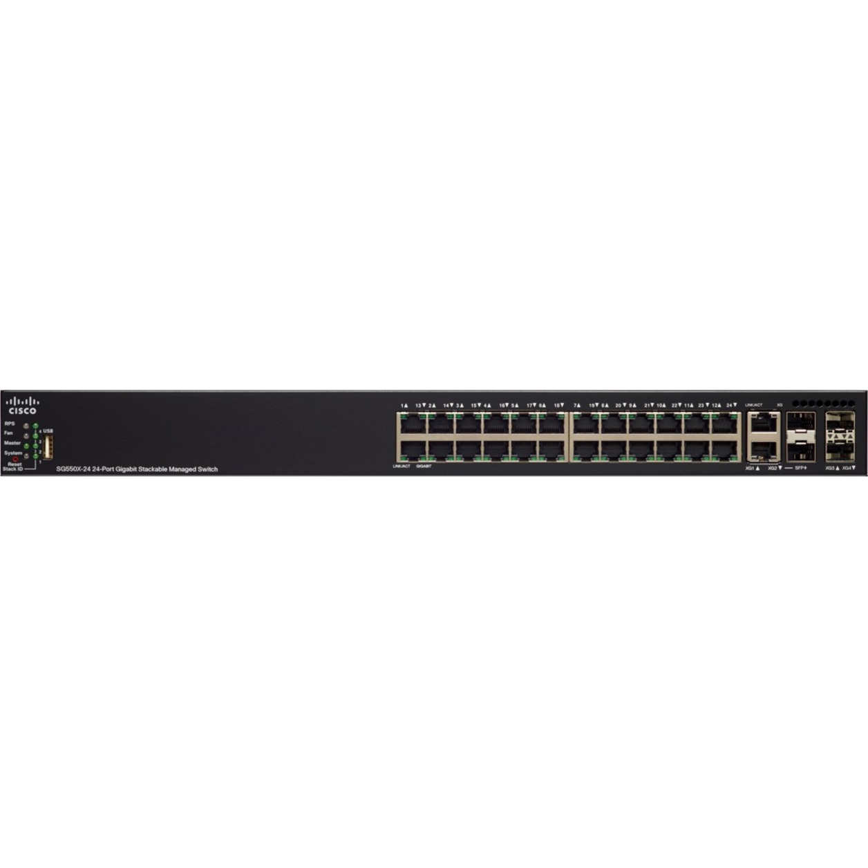 Cisco SG550X-24P Layer 3 Switch - 24 Ports - Manageable - Gigabit Ethernet - Refurbished - 3 Layer Supported - Modular - 269.20 W Power Consumption - Optical Fiber, Twisted Pair - PoE Ports - Rack-mou