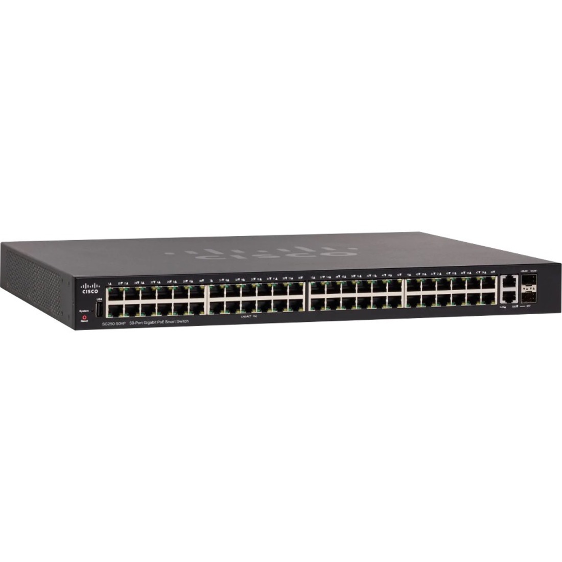 Cisco SG250-50HP 50-Port Gigabit PoE Smart Switch - 50 Ports - Manageable - Refurbished - 2 Layer Supported - 267.20 W Power Consumption - Twisted Pair - PoE Ports - Rack-mountable - Lifetime Limited 