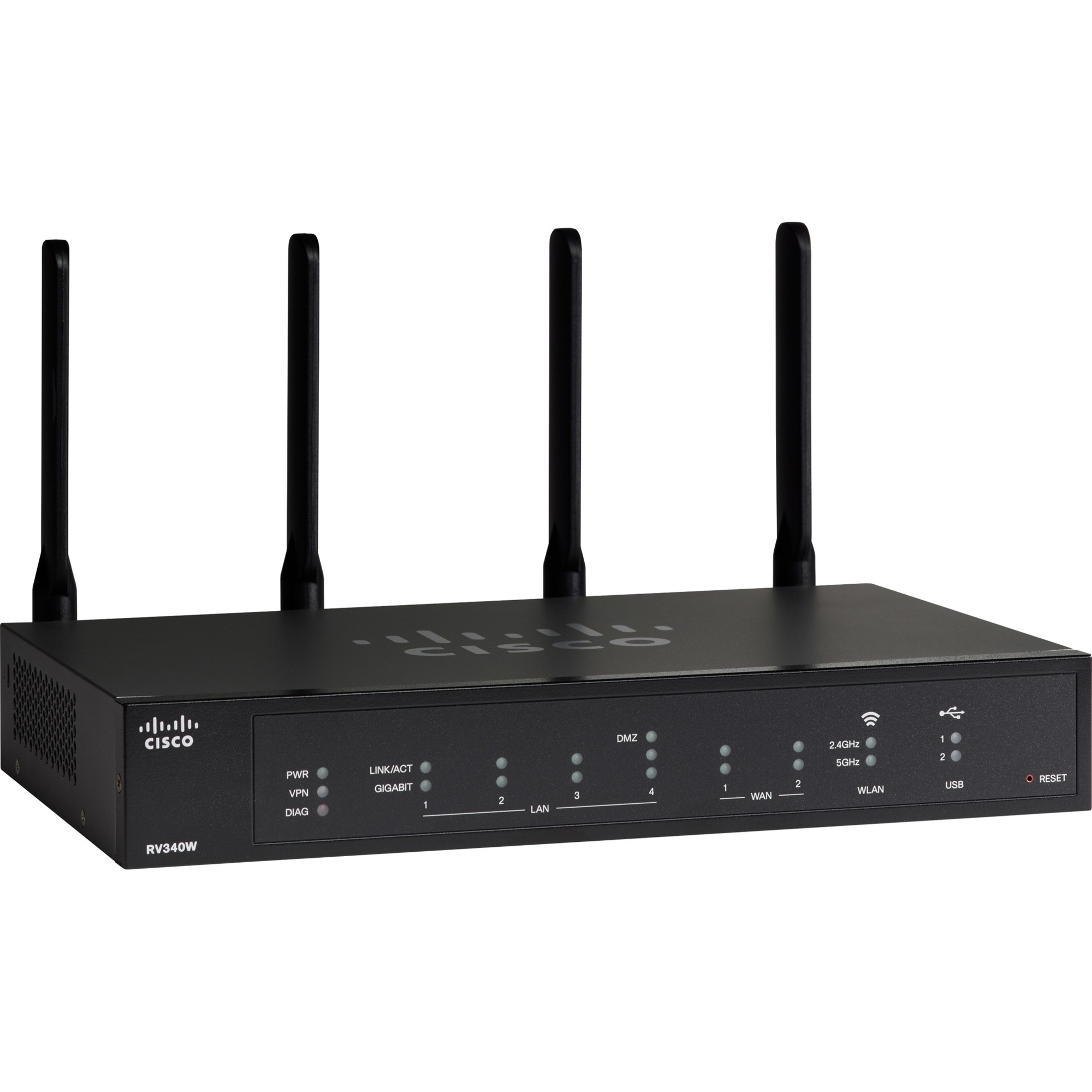 Cisco RV340W Wi-Fi 5 IEEE 802.11ac Ethernet Wireless Router - Refurbished - 2.40 GHz ISM Band - 5 GHz UNII Band - 345.60 MB/s Wireless Speed - 4 x Network Port - 2 x Broadband Port - USB - Gigabit Eth