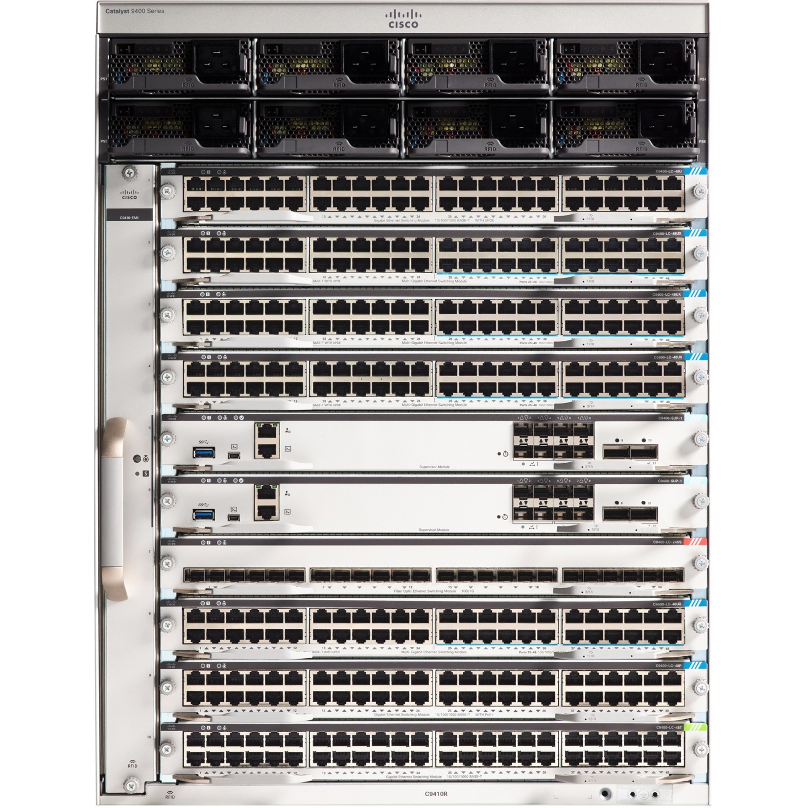 Cisco Catalyst 9400 Series 10 Slot Chassis - Manageable - Refurbished - 3 Layer Supported - Modular - 3200 W Power Consumption - Twisted Pair - PoE Ports - 13U - Rack-mountable - Lifetime Limited Warr