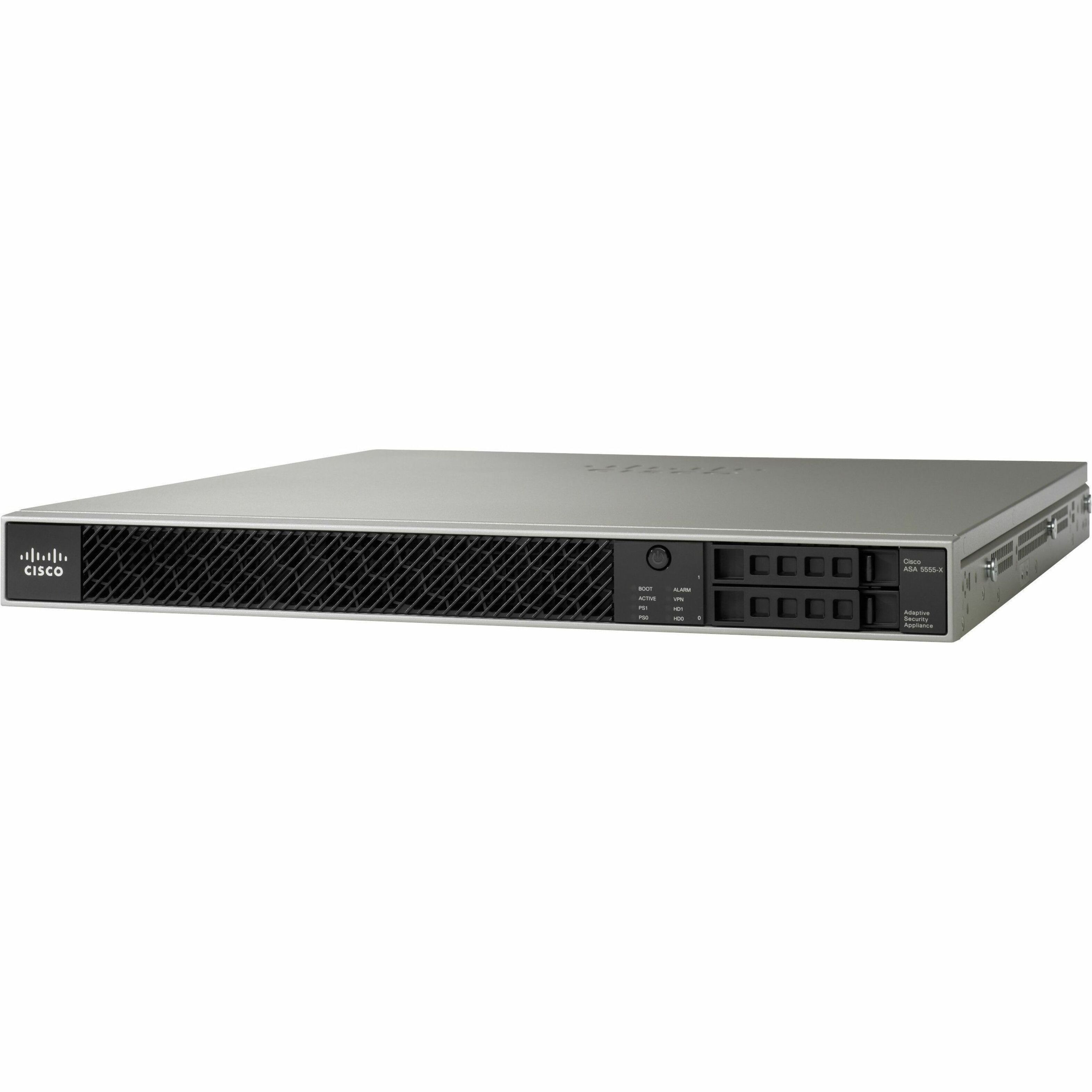 Cisco ASA 5555-X Network Security/Firewall Appliance - 8 Port - 10/100/1000Base-T - Gigabit Ethernet - 3DES, AES - 8 x RJ-45 - 1 Total Expansion Slots - 1U - Rack-mountable, Desktop