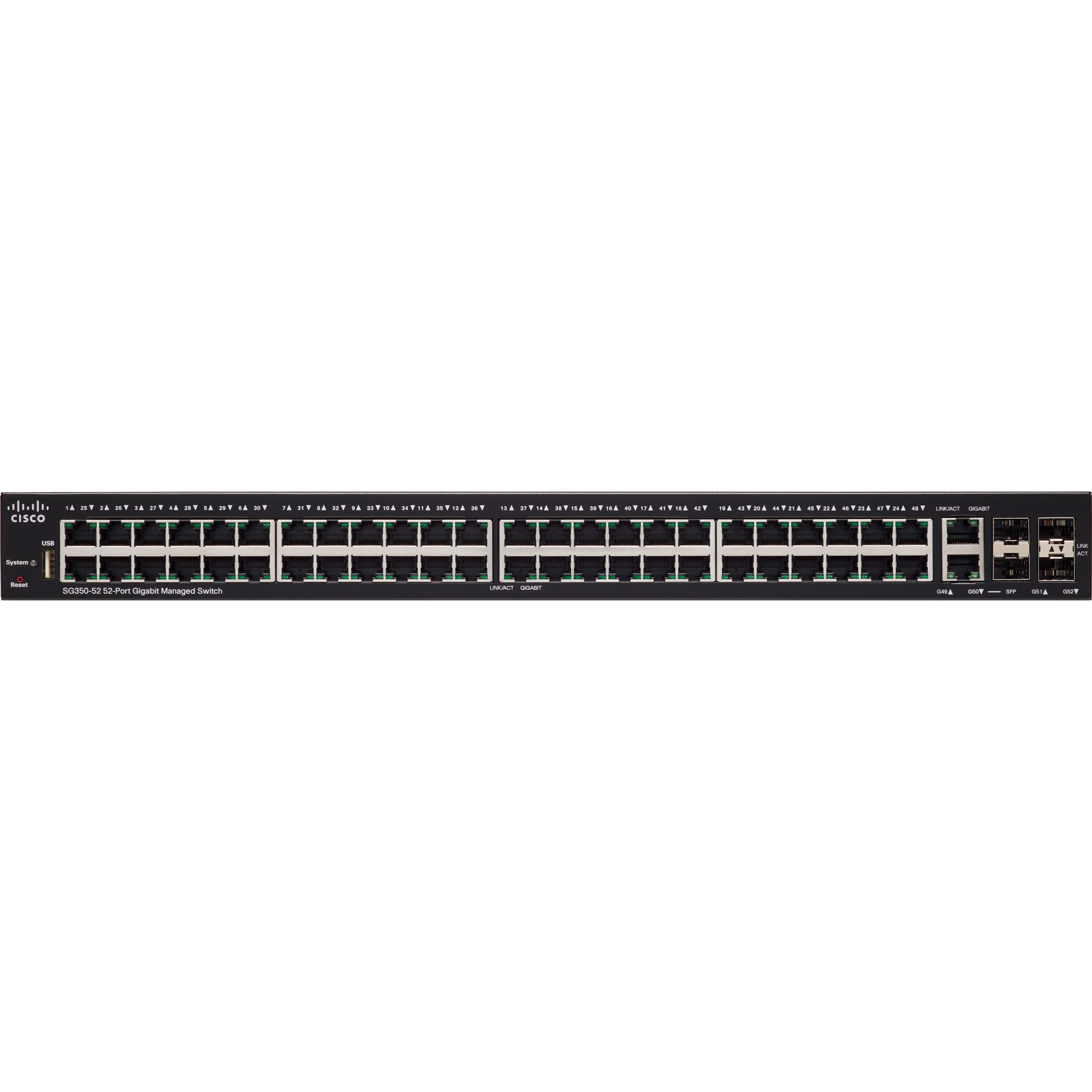 Cisco SG350-52 52-Port Gigabit Managed Switch - 52 Ports - Manageable - Gigabit Ethernet - 1000Base-T - Refurbished - 3 Layer Supported - 40.60 W Power Consumption - Twisted Pair - Desktop, Rack-mount