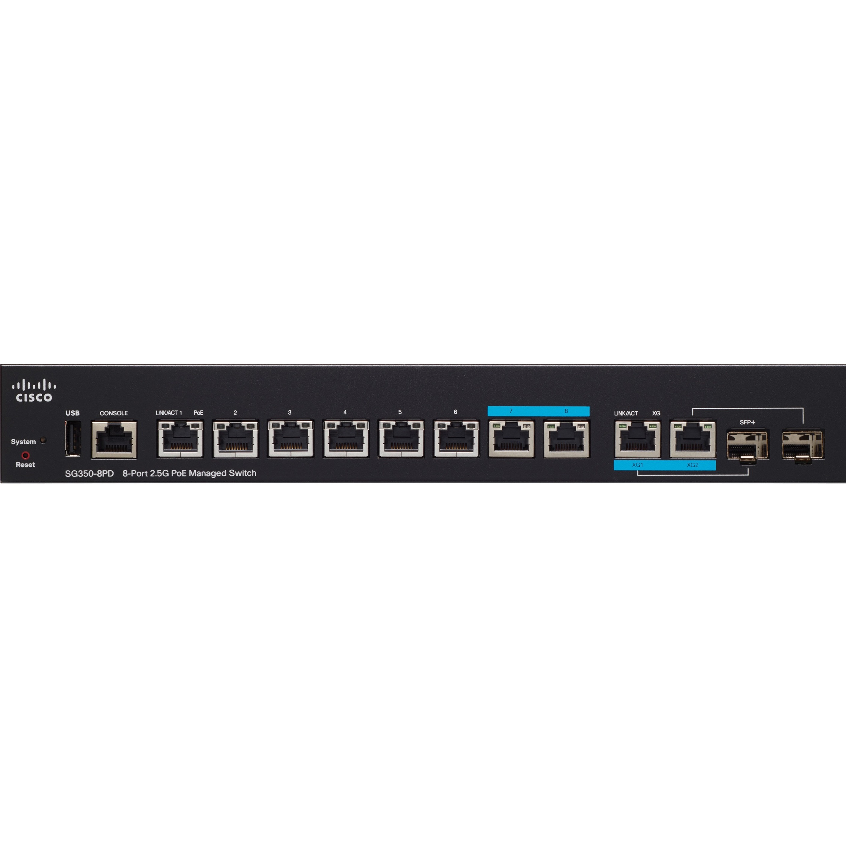 Cisco SG350-8PD 8-Port 2.5G PoE Managed Switch - 8 Ports - Manageable - Refurbished - 3 Layer Supported - 167 W Power Consumption - Twisted Pair, Optical Fiber - PoE Ports - Rack-mountable, Desktop - 