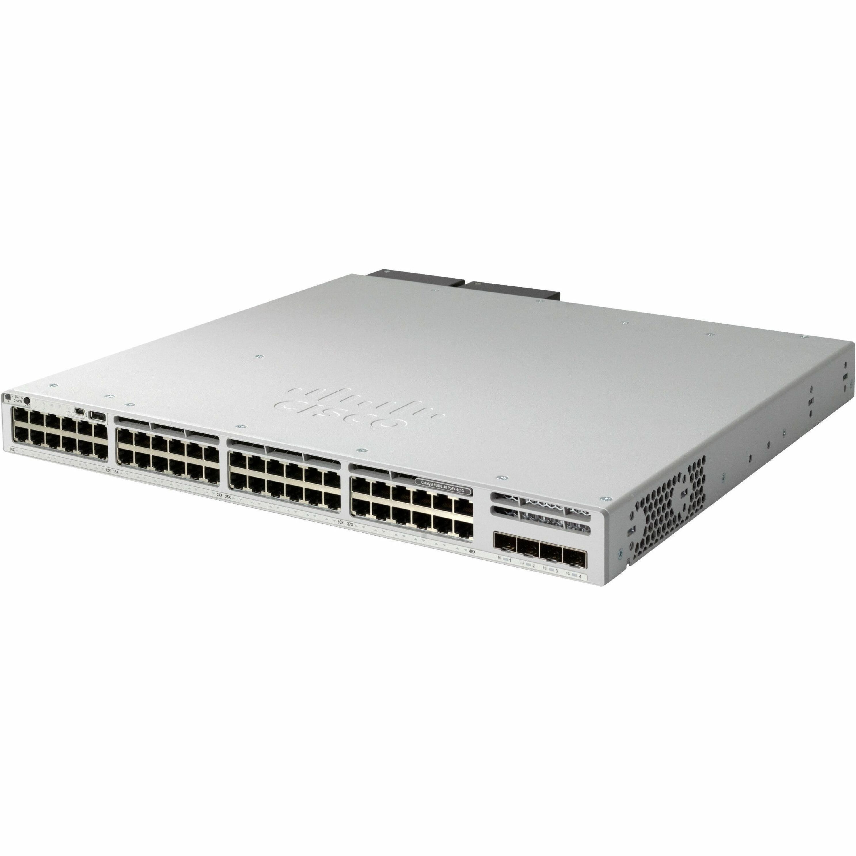 Cisco Catalyst C9300L-48UXG-4X Ethernet Switch - 48 Ports - Manageable - Gigabit Ethernet, 10 Gigabit Ethernet - 1000Base-T, 10GBase-X - 3 Layer Supported - Modular - 1100 W Power Consumption - Twiste