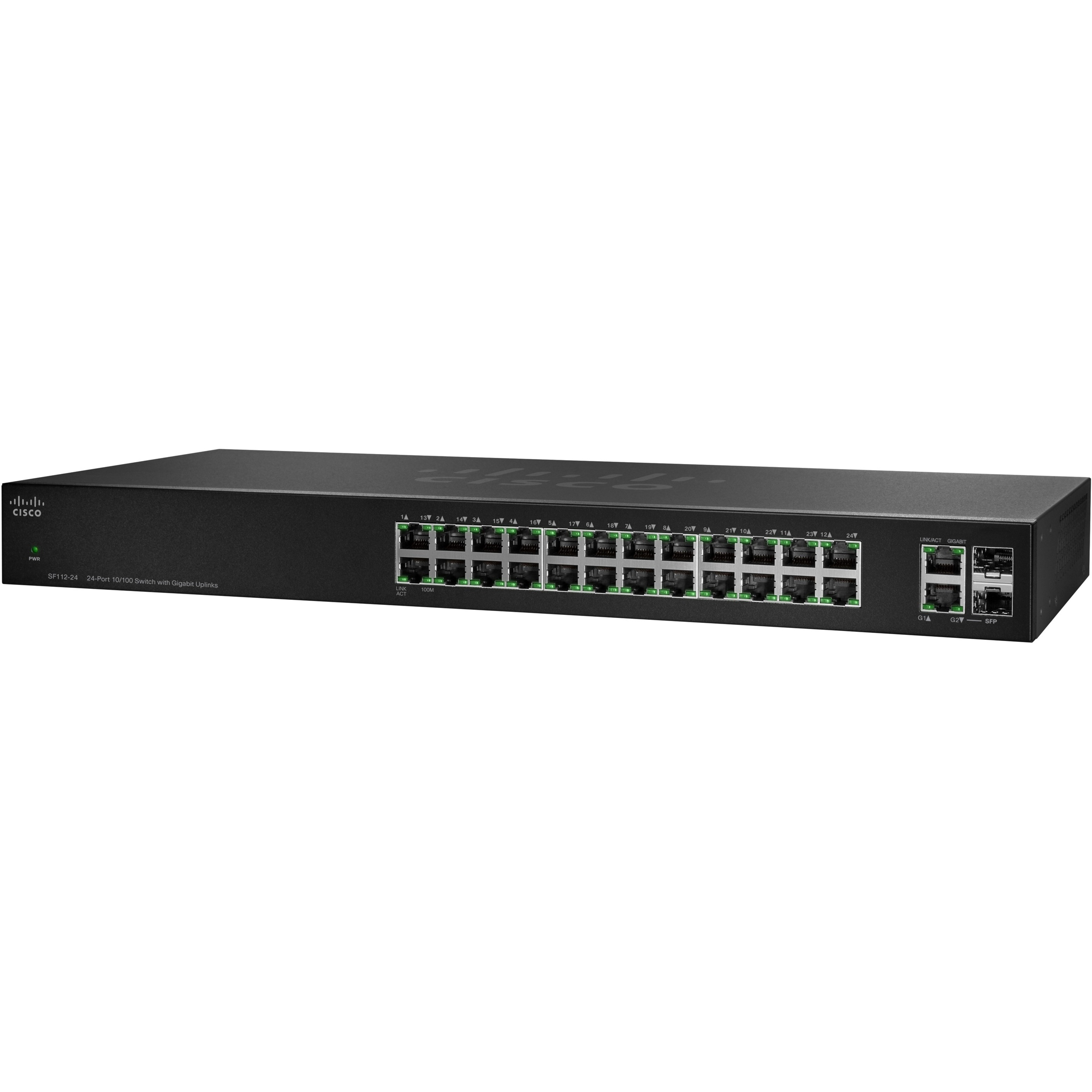 Cisco SF112-24 Ethernet Switch - 24 Ports - Fast Ethernet, Gigabit Ethernet - 100Base-X, 1000Base-X - Refurbished - 2 Layer Supported - Wall Mountable, Rack-mountable