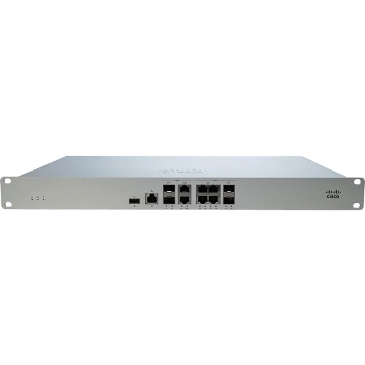 Cisco Meraki MX105 Network Security/Firewall Appliance - 6 Port - 2.5GBase-T, 10GBase-X - 10 Gigabit Ethernet - 5 x RJ-45 - 4 Total Expansion Slots - 50 Hz, 60 Hz - 1U - Rack-mountable
