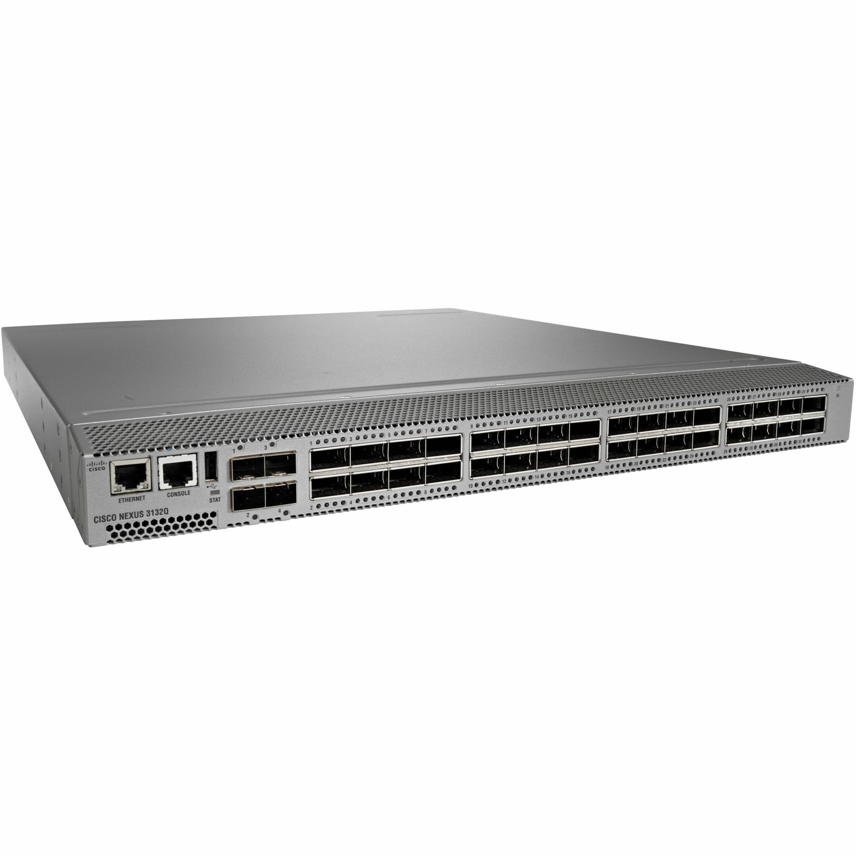 Cisco Nexus 3132Q Switch - Manageable - 40 Gigabit Ethernet, 10 Gigabit Ethernet - 40GBase-X, 10GBase-X - Refurbished - 3 Layer Supported - Modular - Optical Fiber - 1U - Rack-mountable - 1 Year Limit