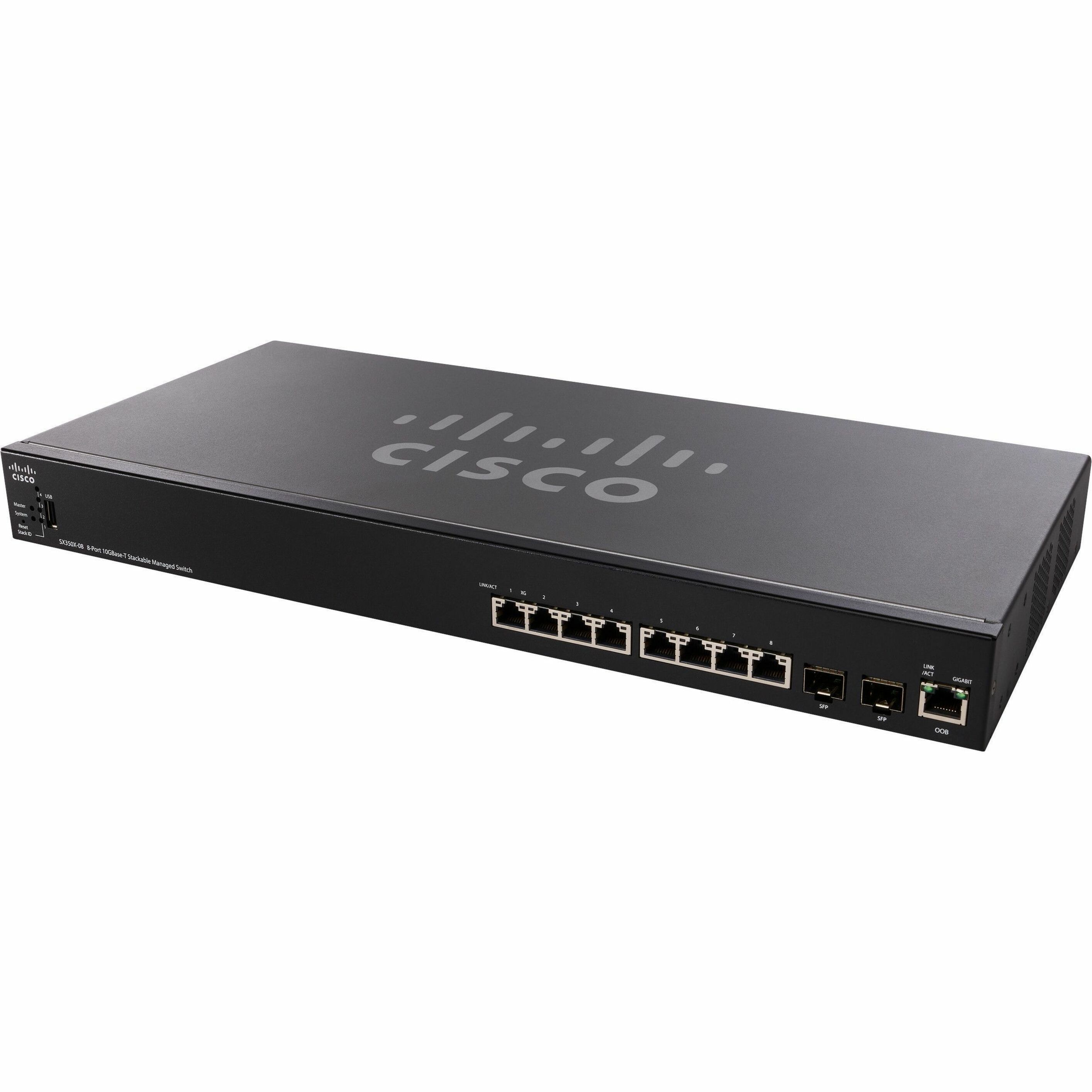 Cisco SX350X-08 8-Port 10GBase-T Stackable Managed Switch - 8 Ports - Manageable - 10 Gigabit Ethernet - 10GBase-T - Refurbished - 2 Layer Supported - Twisted Pair - Rack-mountable