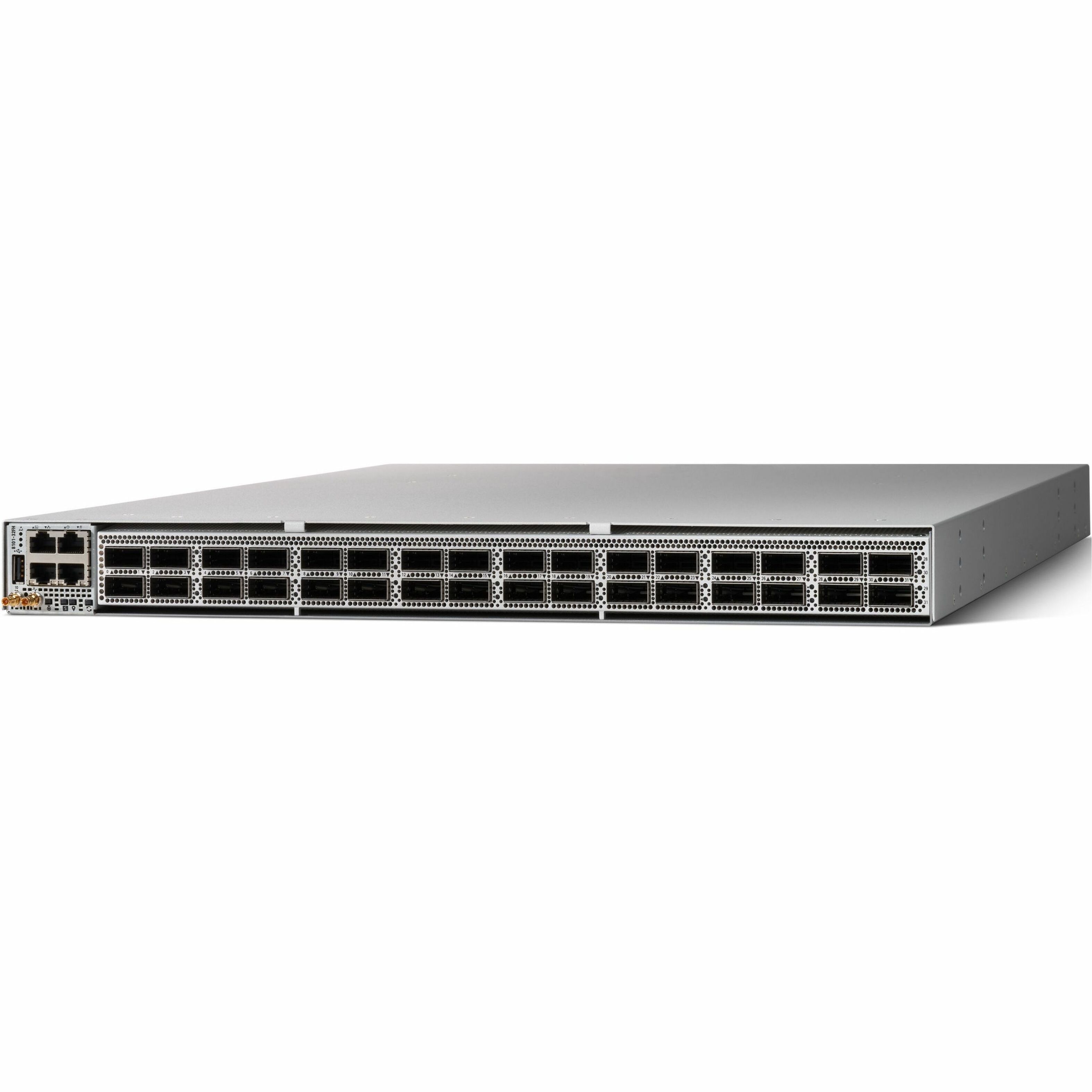 Cisco 8100 1 RU Chassis with 32x400GbE QSFP56-DD with IOS XR and without HBM - Management Port - 32 QSFP56-DD Slots - 10 Gigabit Ethernet - IEEE 802.1ae - 1U - Rack-mountable - 1 Year
