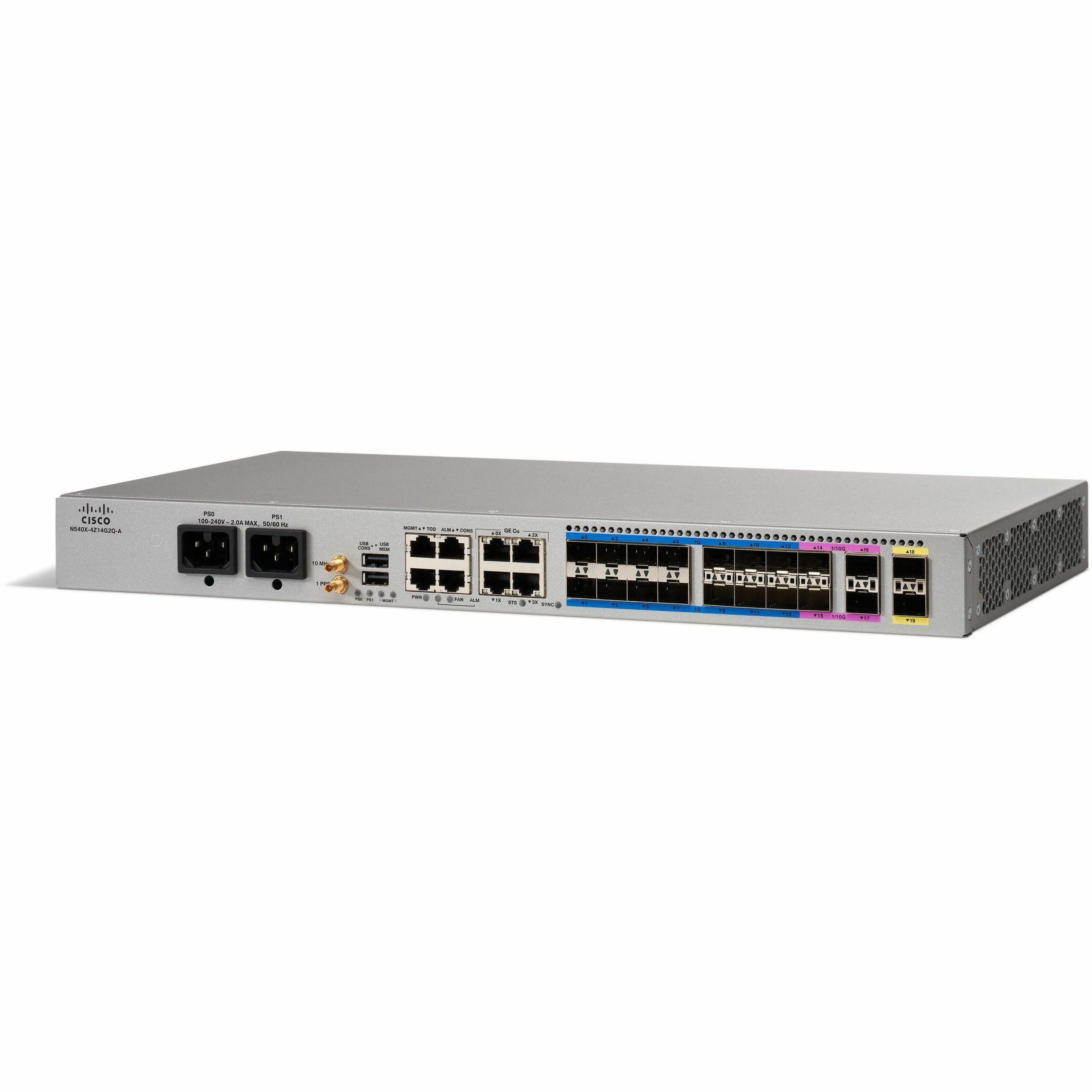 Cisco 540 Router - 4 Ports - 3 RJ-45 Port(s) - 1 WAN Port(s) - Management Port - 20 SFP+ Slots, SFP28 Slots, SFP (mini-GBIC) Slots - 8 GB - 25 Gigabit Ethernet - IEEE 802.1Q, IEEE 802.3ad - 1U - Rack-
